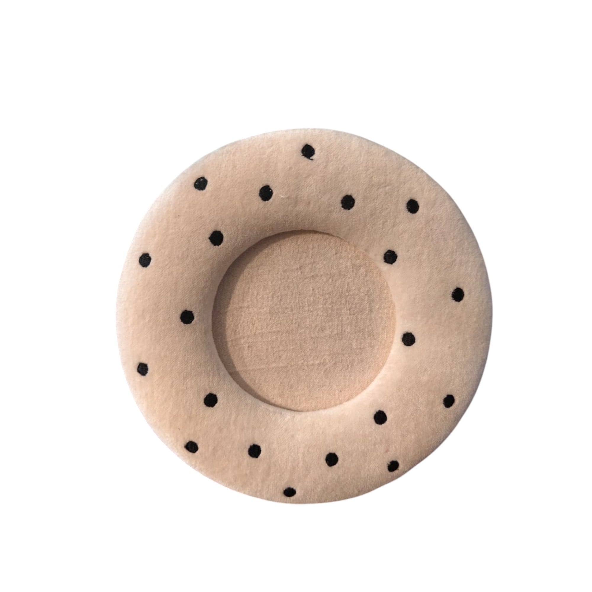 Beige Velvet Round Photo Frame with Black Stud