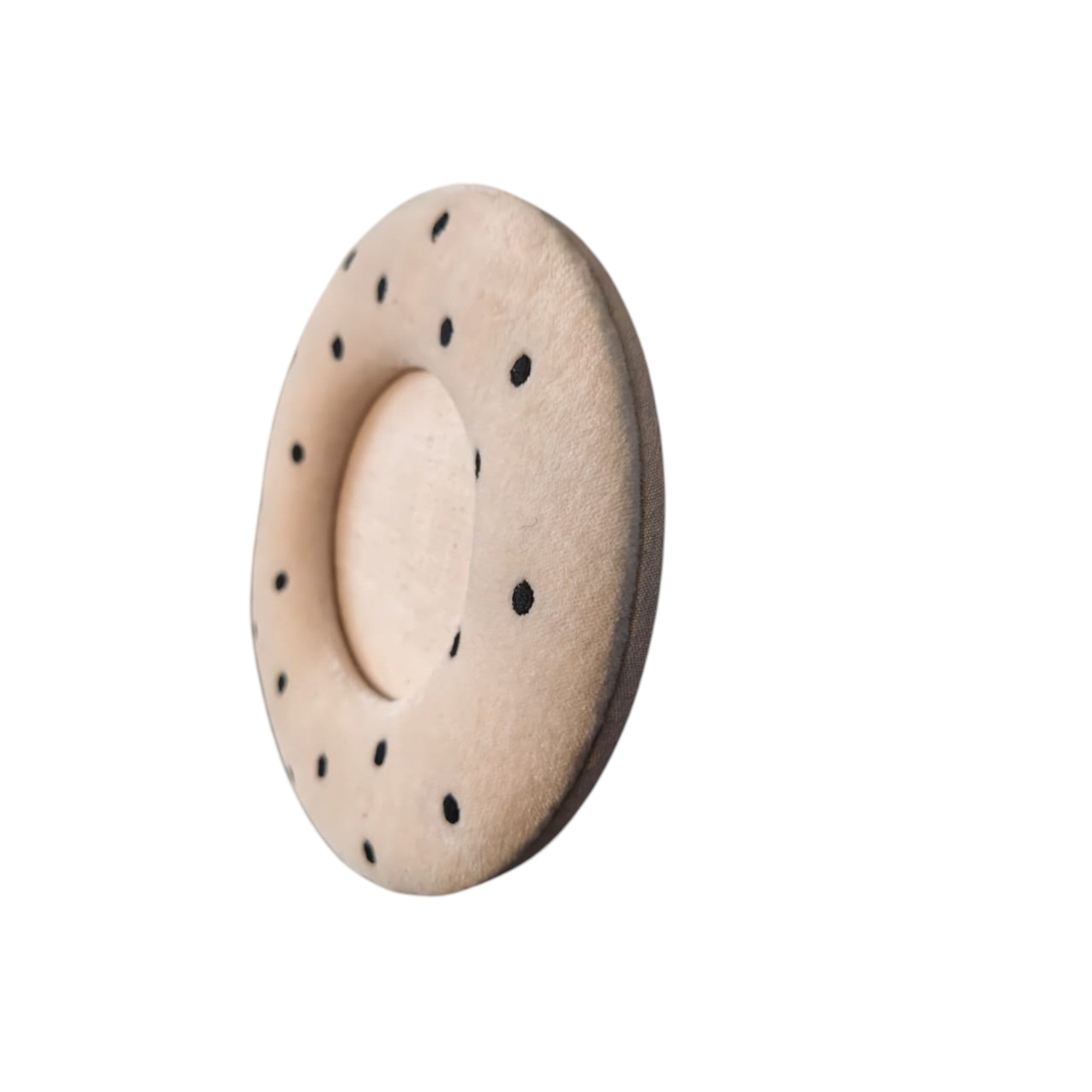 Beige Velvet Round Photo Frame with Black Stud