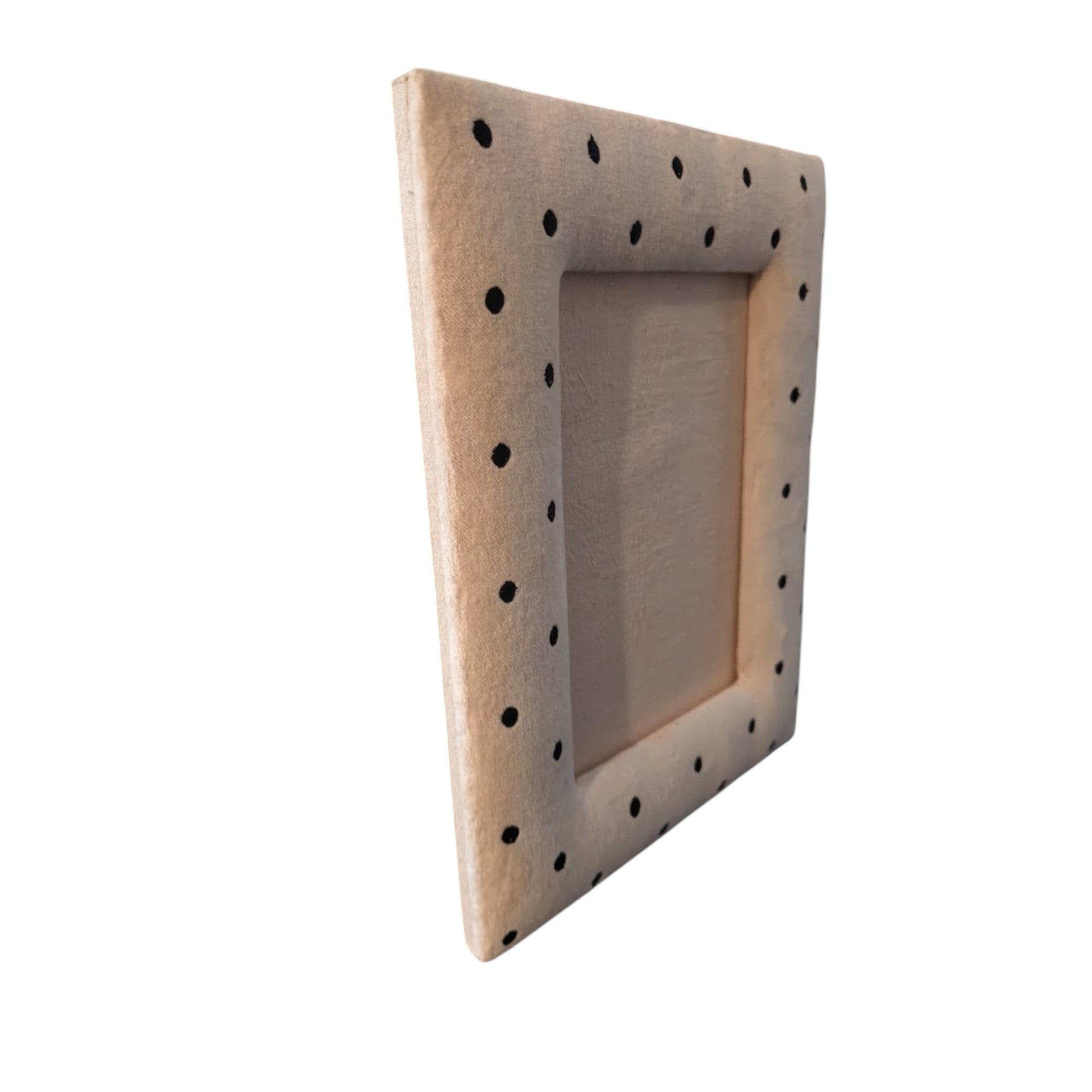 Beige Velvet Round Photo Frame with Black Stud