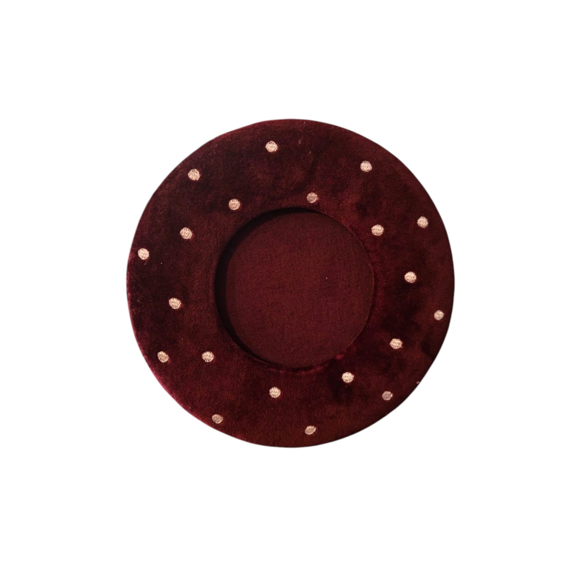 Burgundy Velvet Round Photo Frame with Gold Embellishments