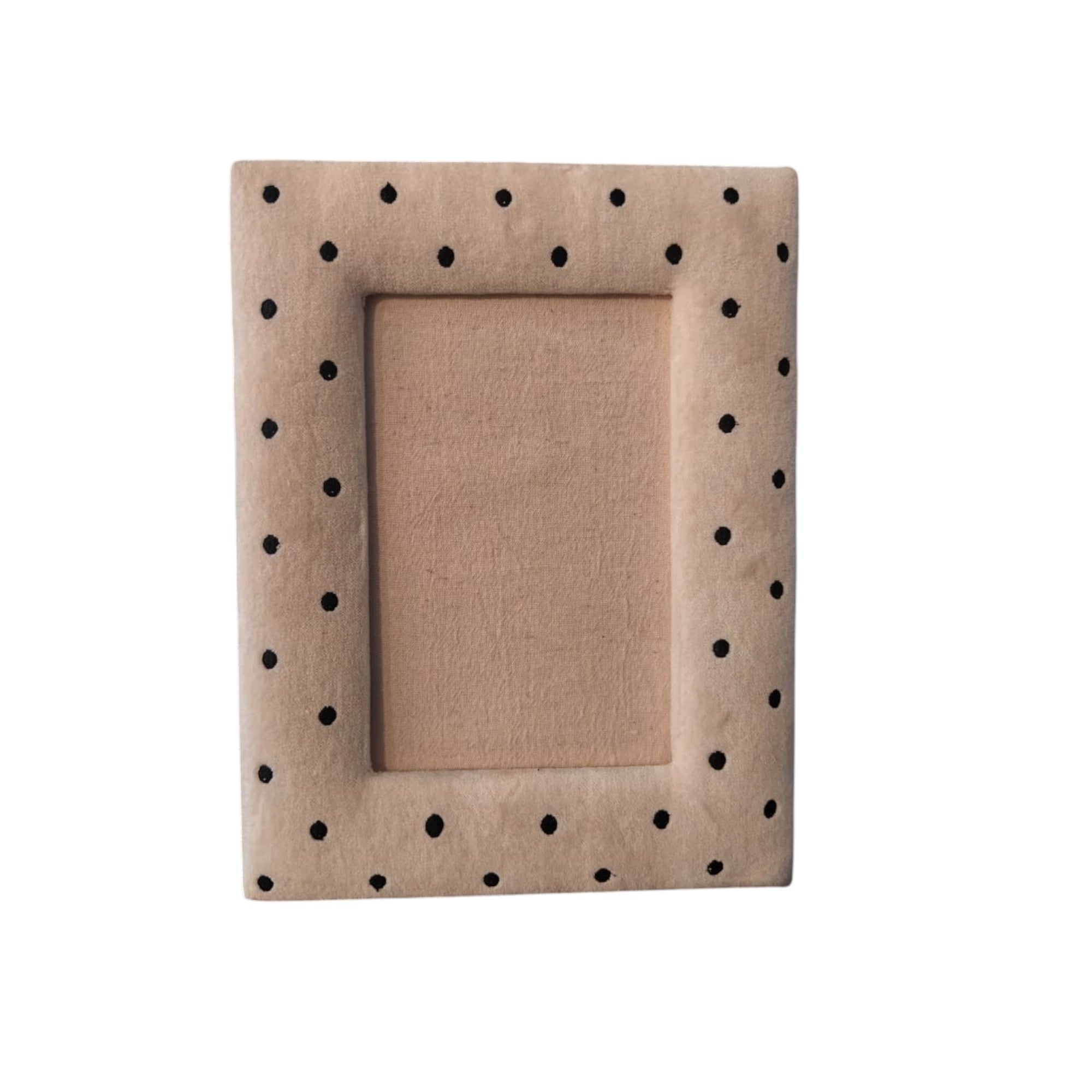 Beige Velvet Round Photo Frame with Black Stud