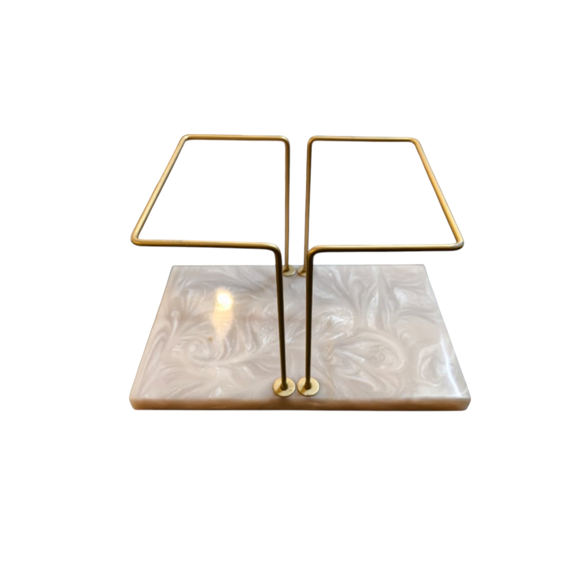 Luxury Dual Towel Stand with Resin Base – Golden Metal Hand Towel Holder for Bathroom & Vanity