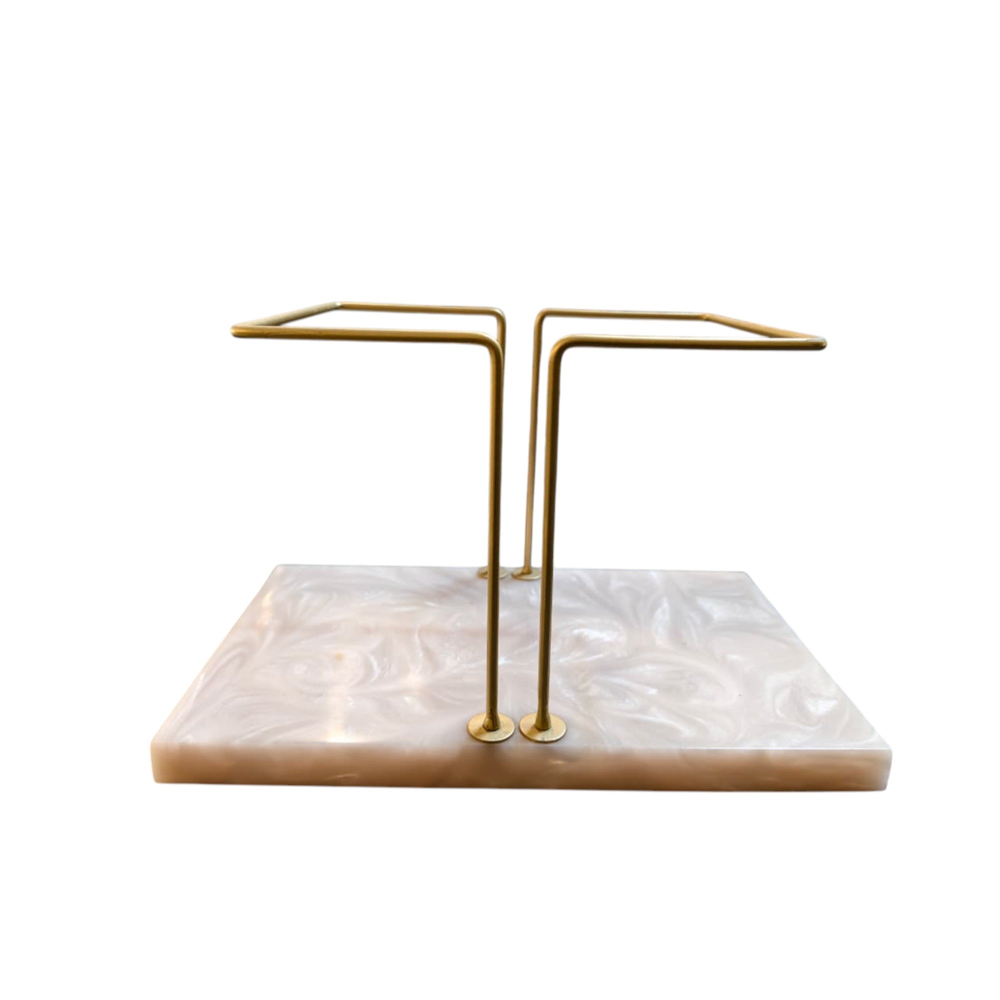 Luxury Dual Towel Stand with Resin Base – Golden Metal Hand Towel Holder for Bathroom & Vanity