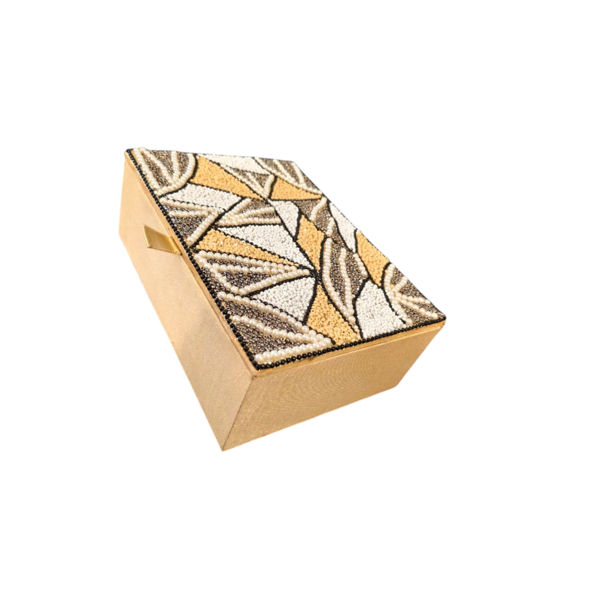 Handcrafted Geometric Beaded Square Jewellery Box