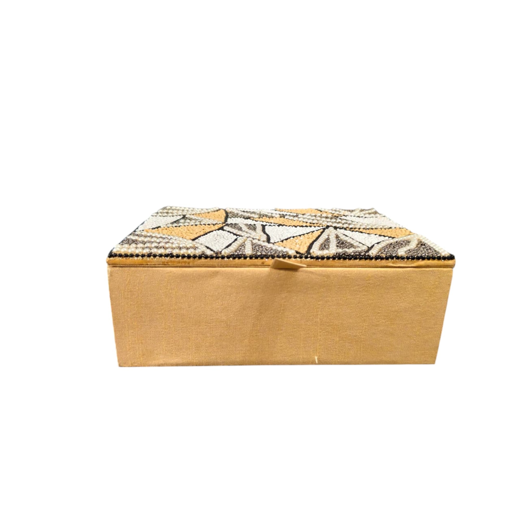 Handcrafted Geometric Beaded Square Jewellery Box