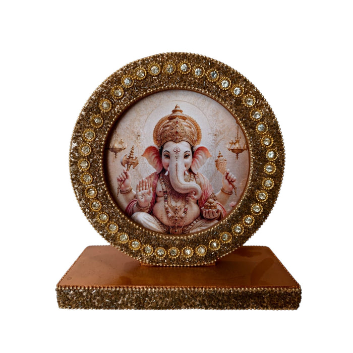 Premium Lord Ganesha Decorative Photo Frame with Crystal Embellished Golden Stand
