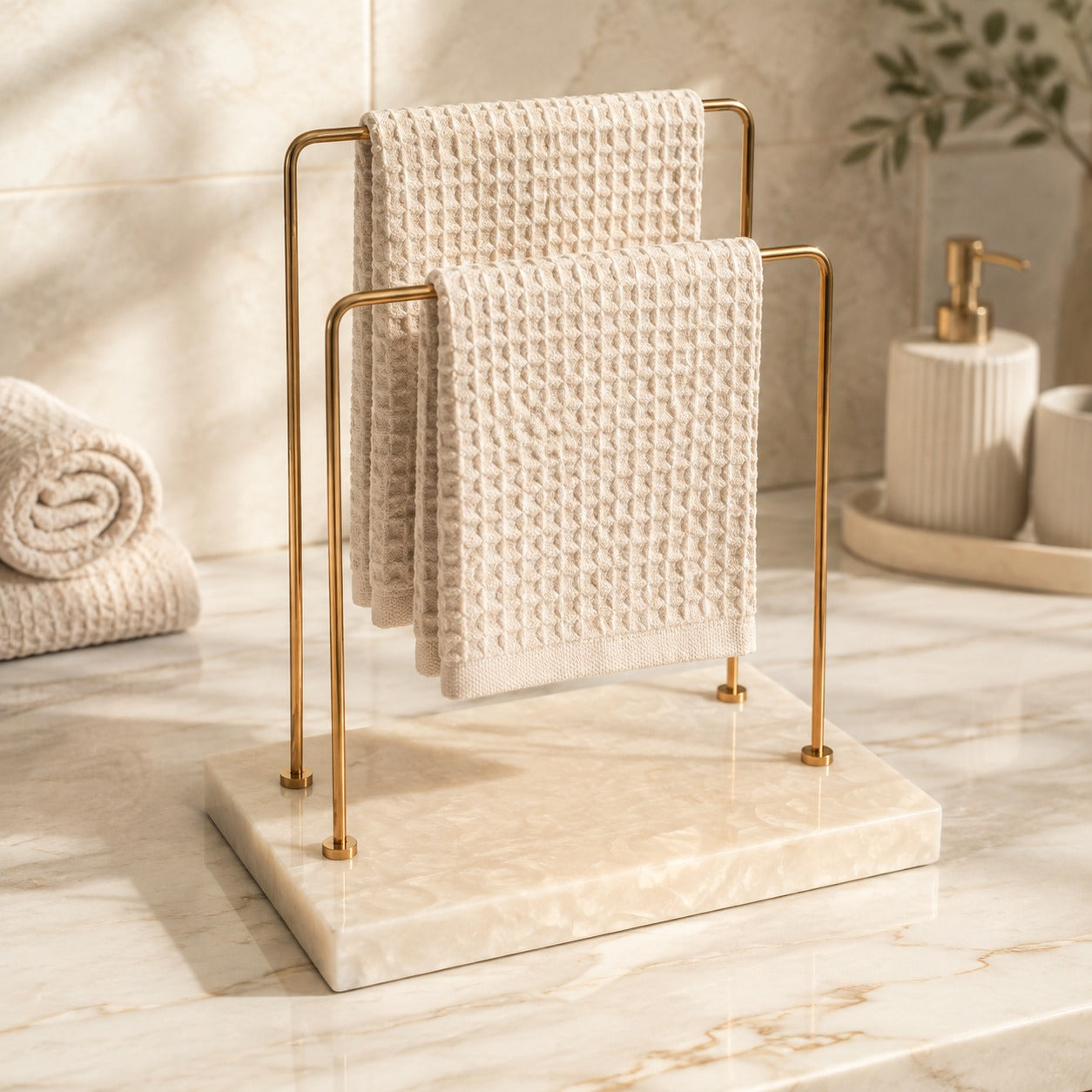 Premium Luxury Double Bar U Shaped Towel Stand with Resin Base