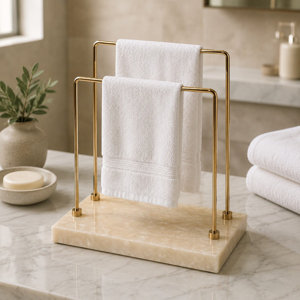 Premium Luxury Double Bar U Shaped Towel Stand with Resin Base