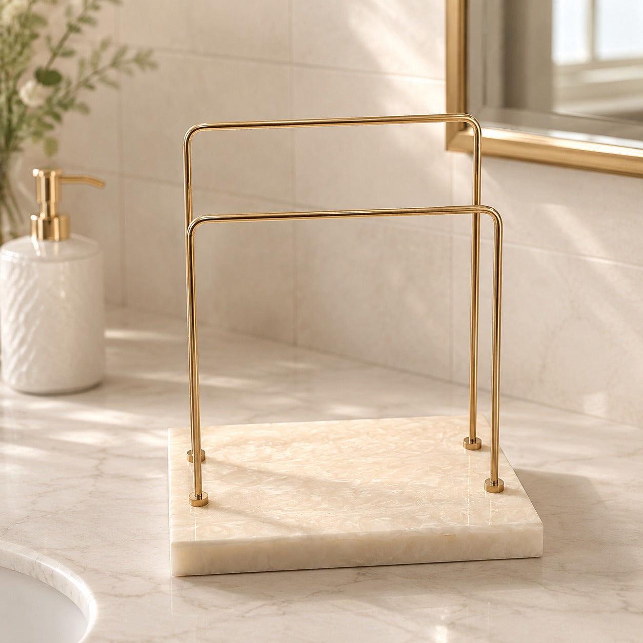 Premium Luxury Double Bar U Shaped Towel Stand with Resin Base