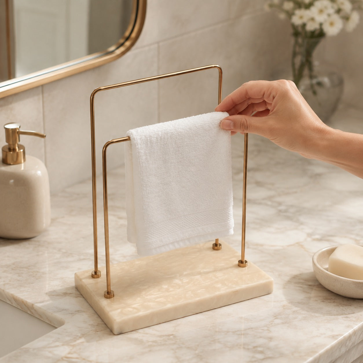 Premium Luxury Double Bar U Shaped Towel Stand with Resin Base