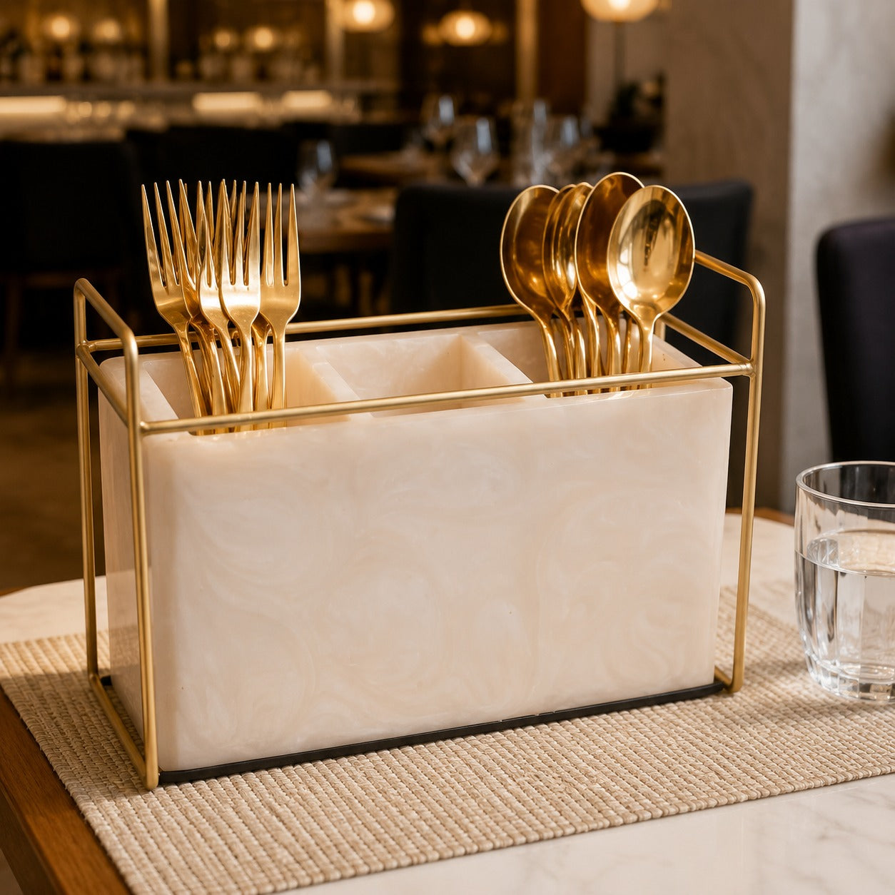  Premium Ivory Resin Cutlery Holder With Three Partition 