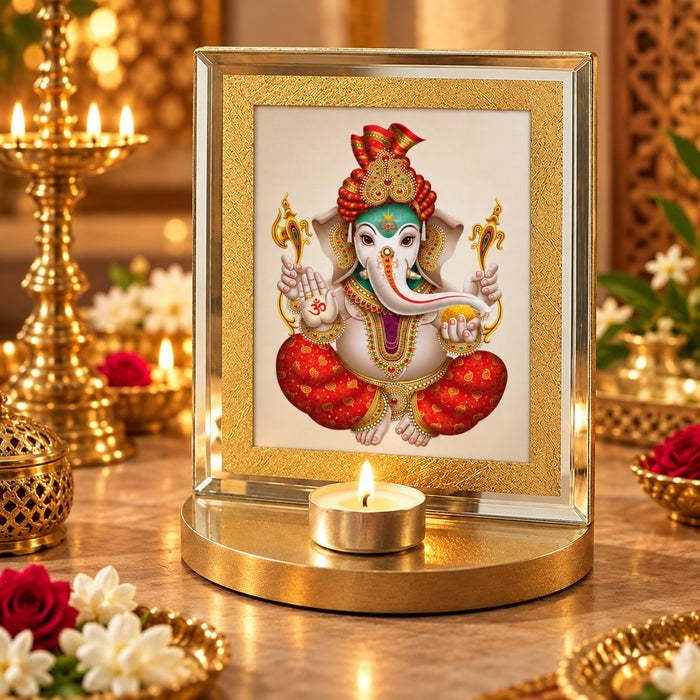 Premium Lord Ganesha Photo Frame with Tealight Candle Holder