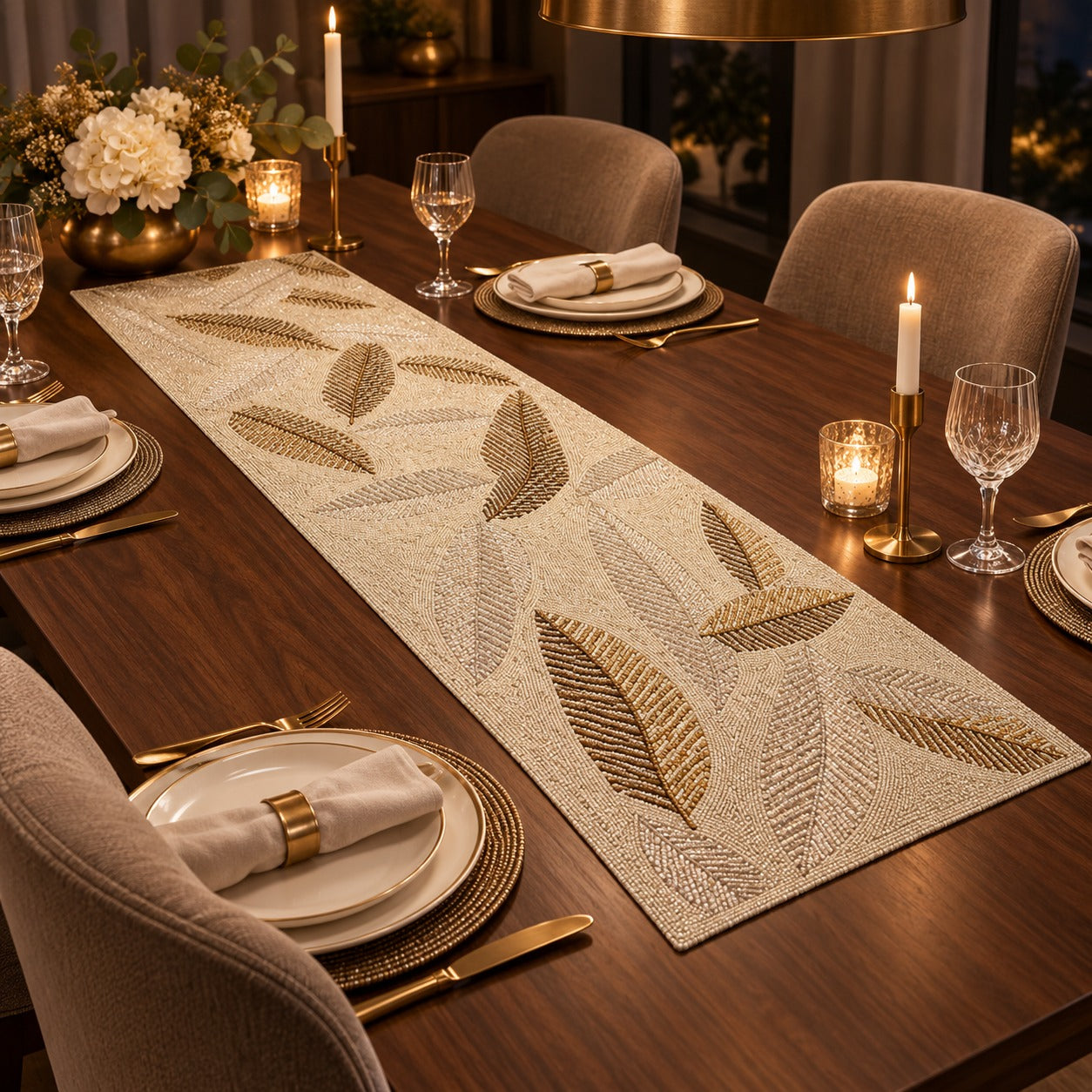  Beaded Diamond Shape Table Runner 