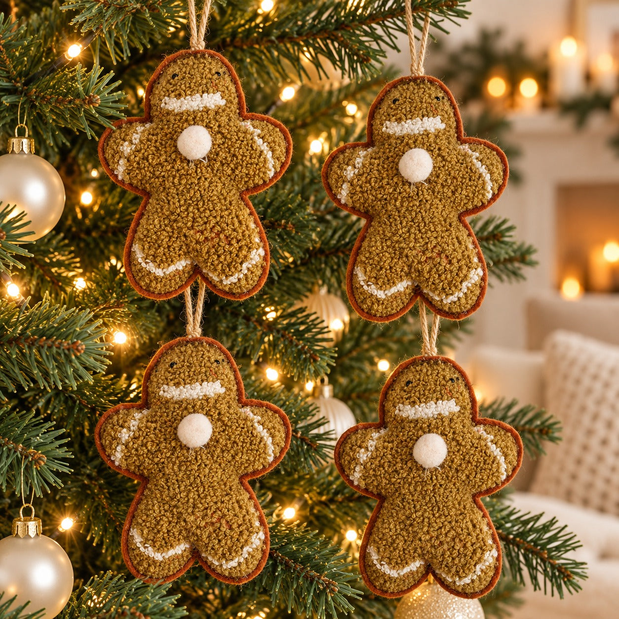 Set of 4 Gingerbread Man Christmas Ornaments
