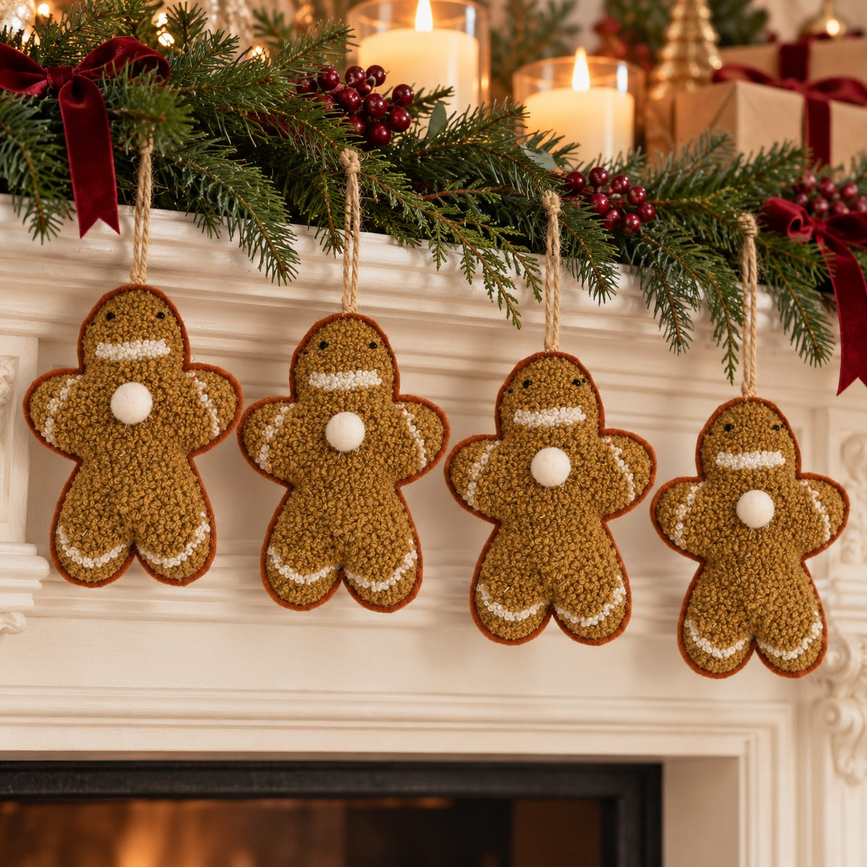 Set of 4 Gingerbread Man Christmas Ornaments