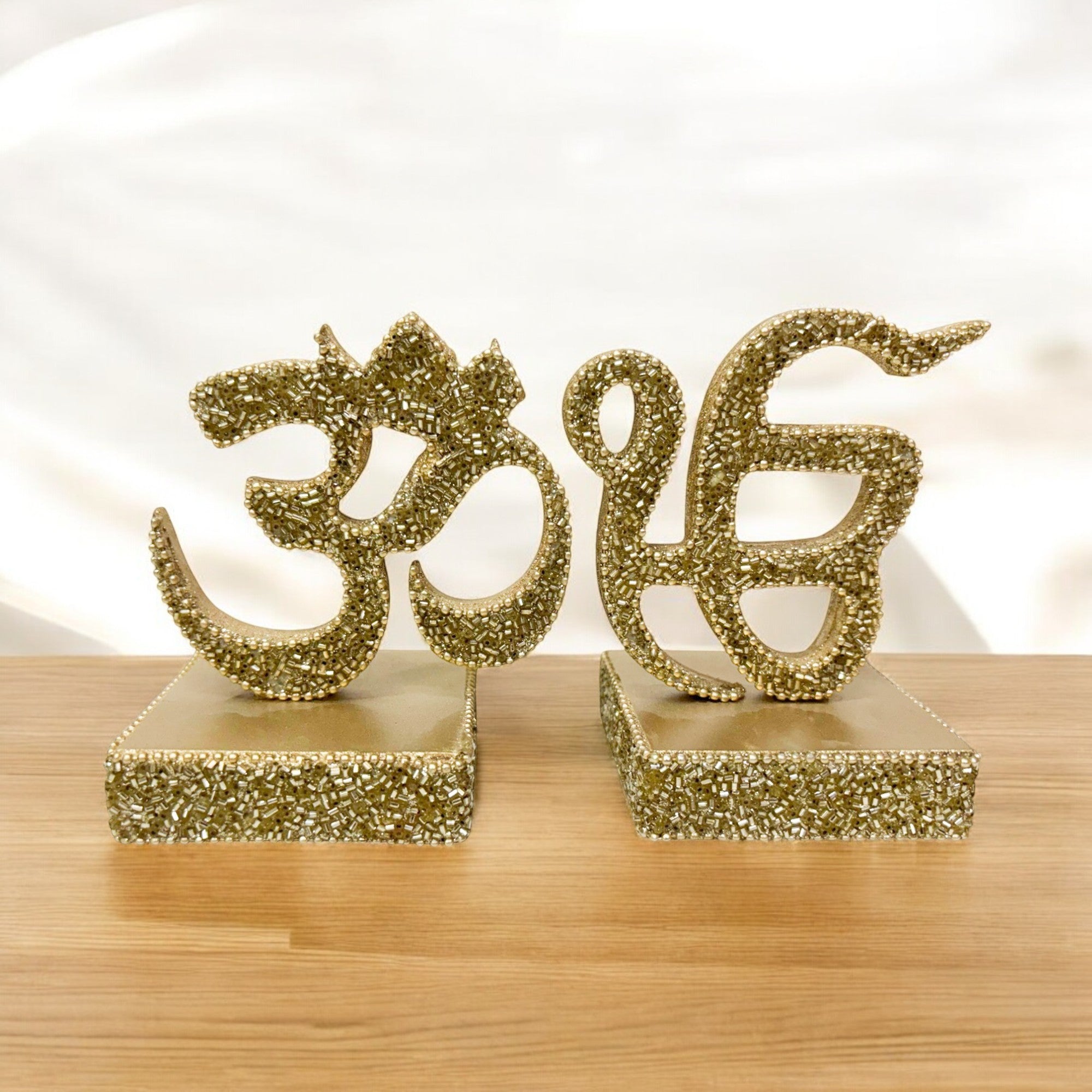 Decorative “Om & Omkara” with Glitter,  Religious Table Décor in Gold Colour-TH-5692