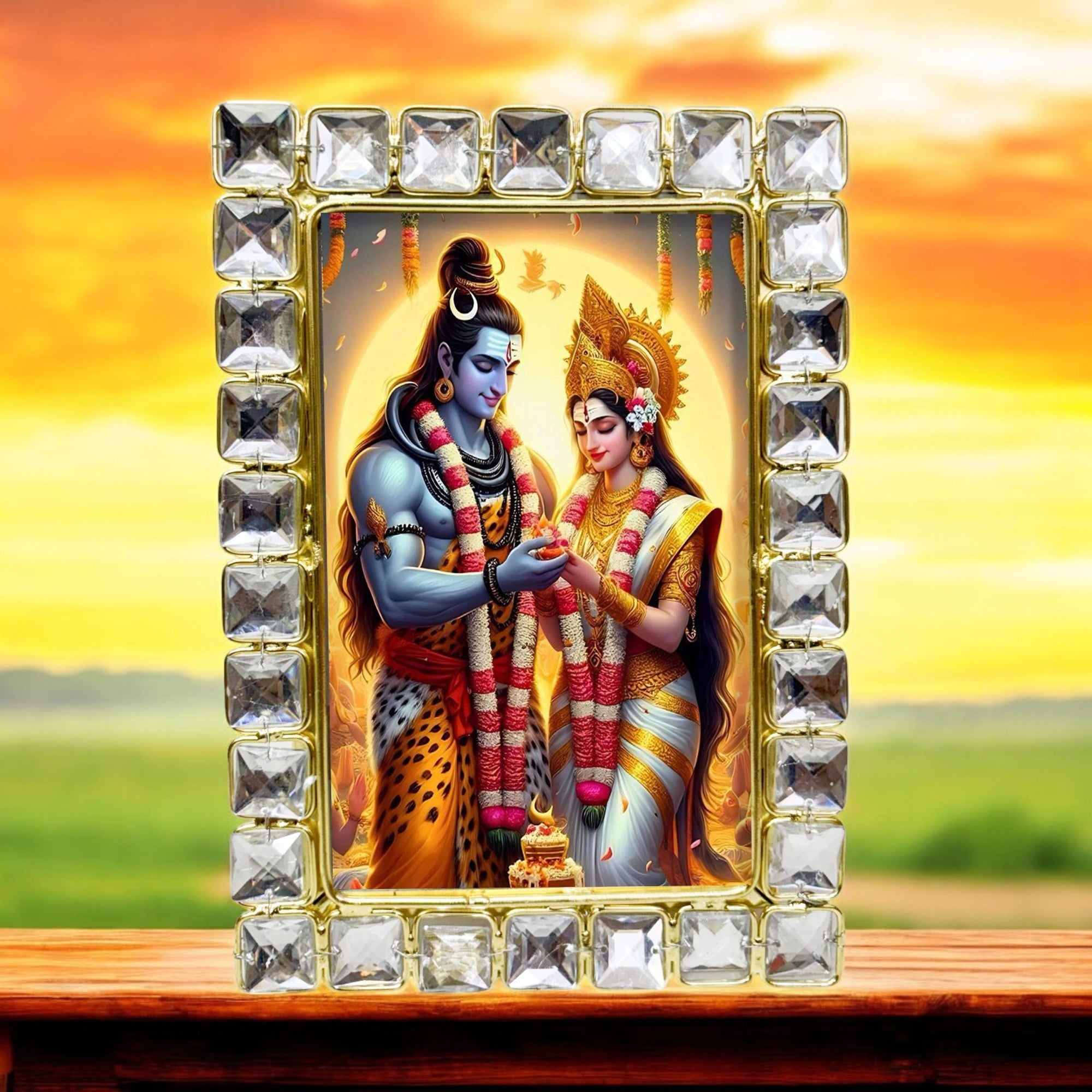Jewelled Handcrafted Lord Shiva & Parvati Ji Photo Frame for Blessings (4x6 Inches)-TH-5707