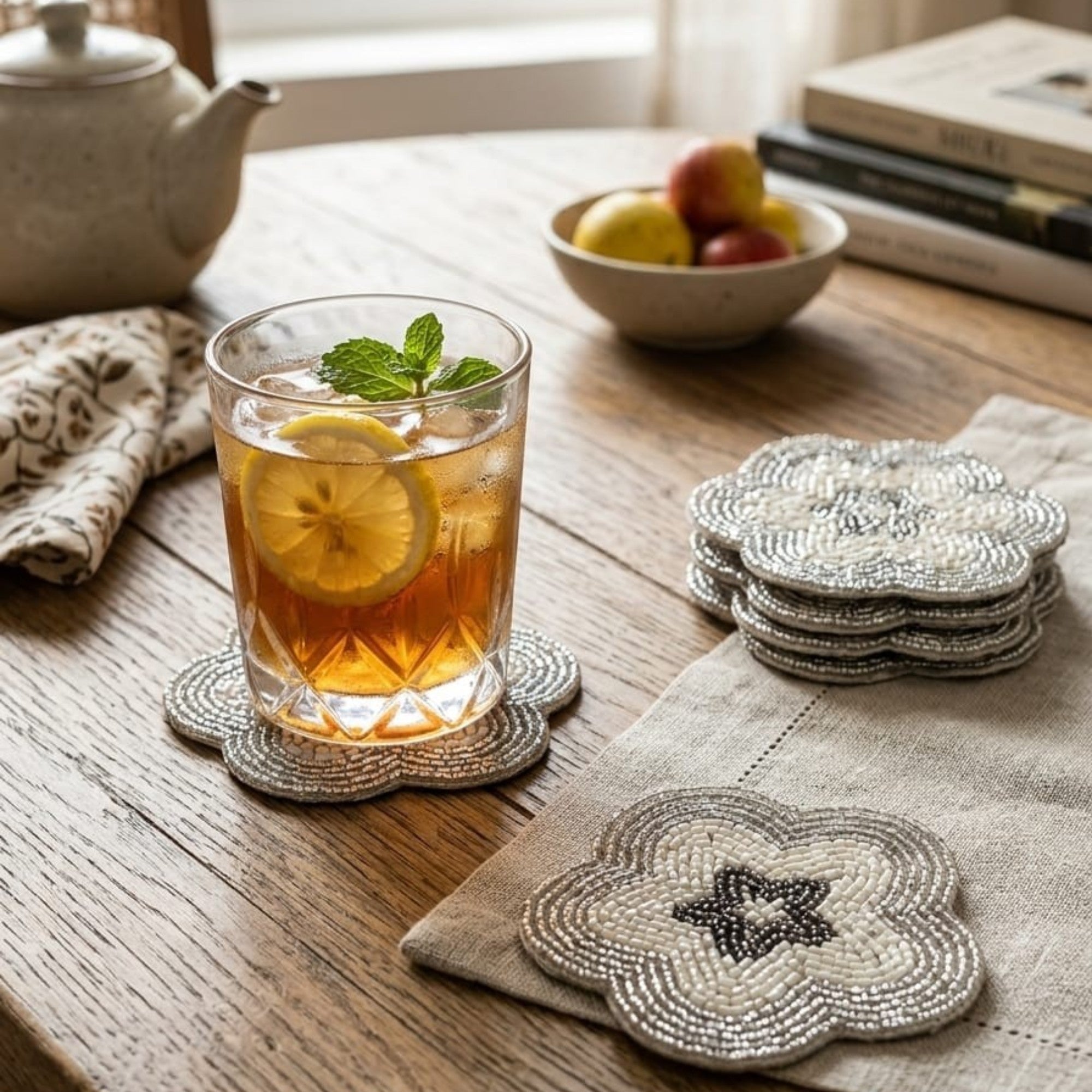 Flower Beaded Coaster set of Four