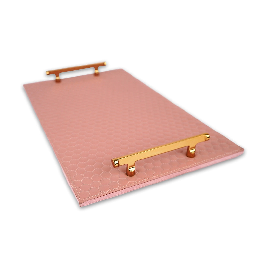 Pink Leatherite Tray with Handle