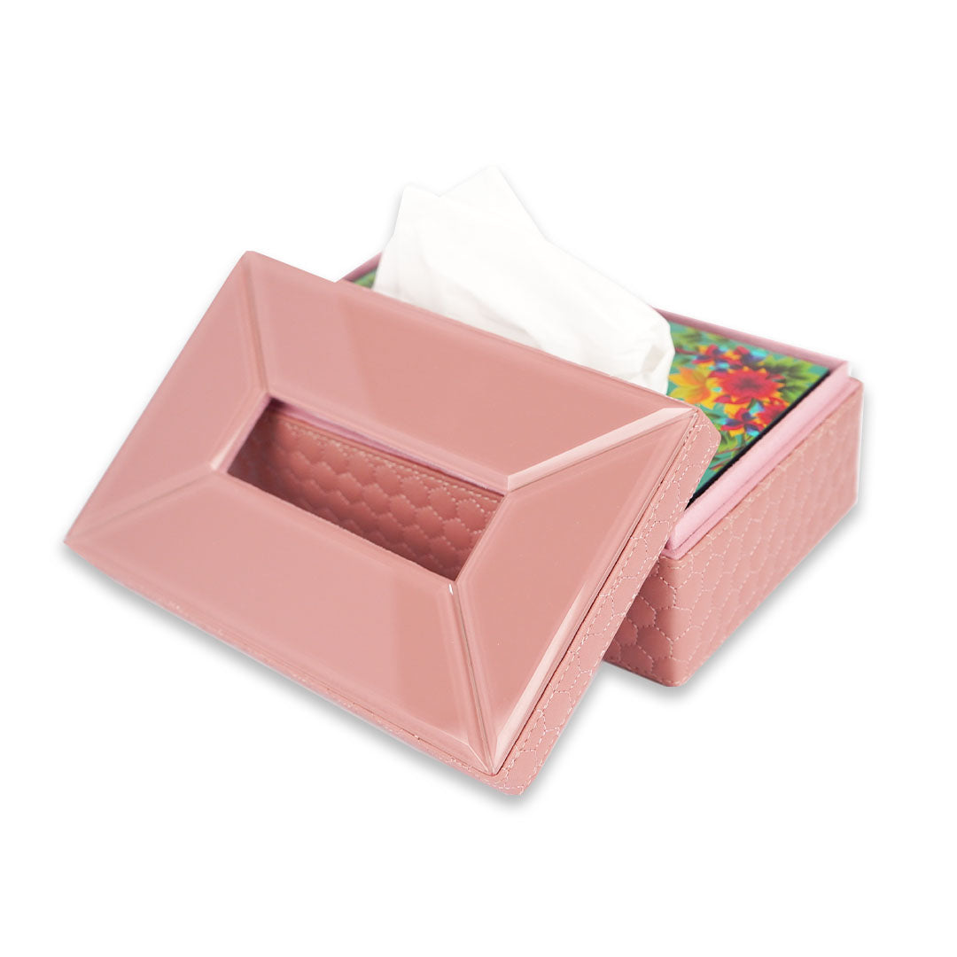 Pink Mirror / Leather Hide Tissue Holder-TH-3463