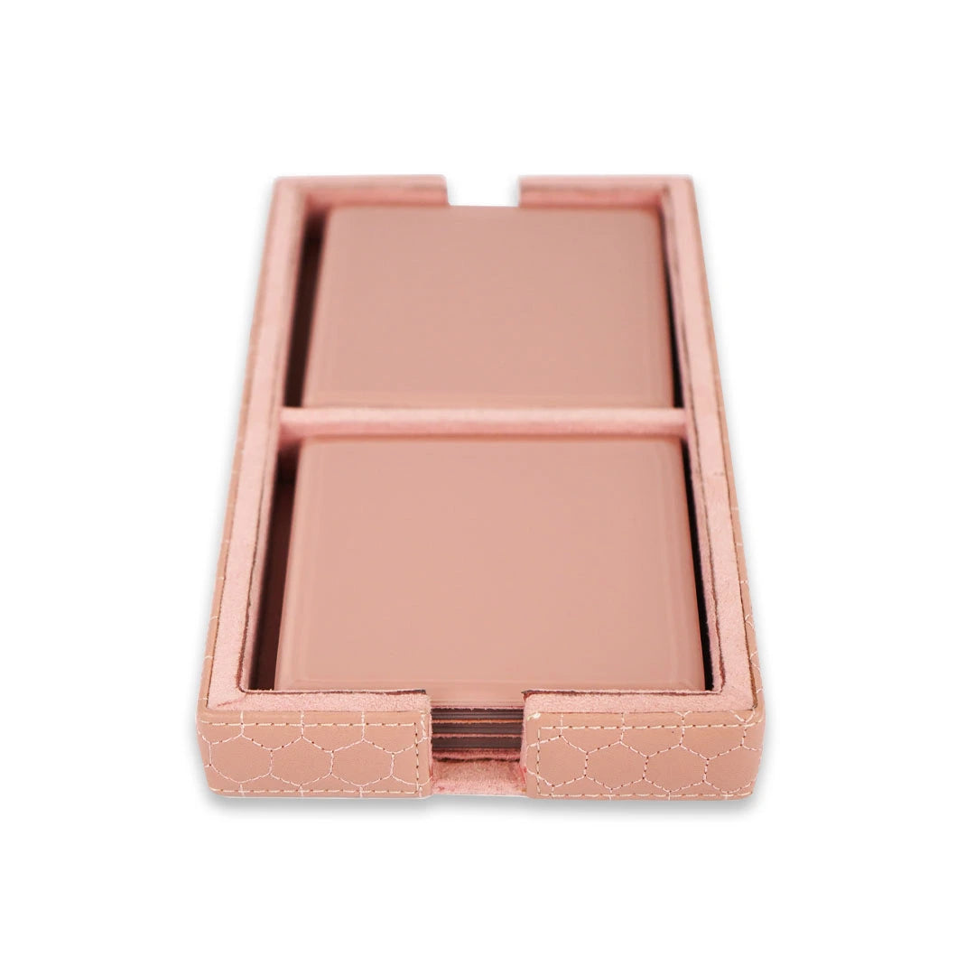 Pink Glass Coaster Set of Eight  & Leatherite Caddy Tray