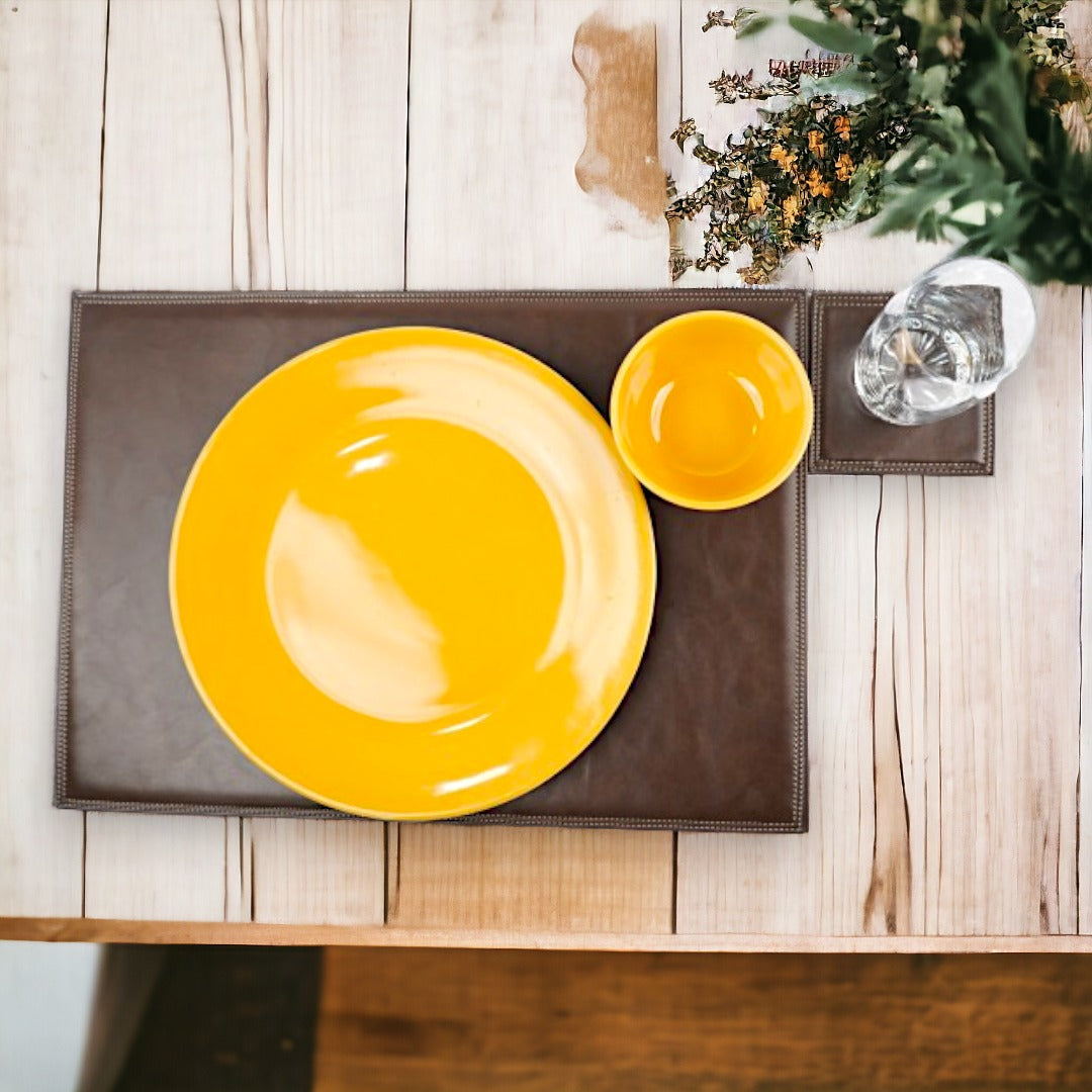 Set of 2 Pcs Brown Leatherette Placemat