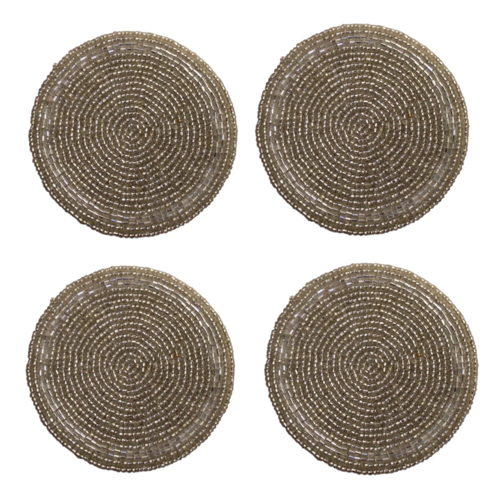 Beaded Coaster in Silver Color Set of Four
