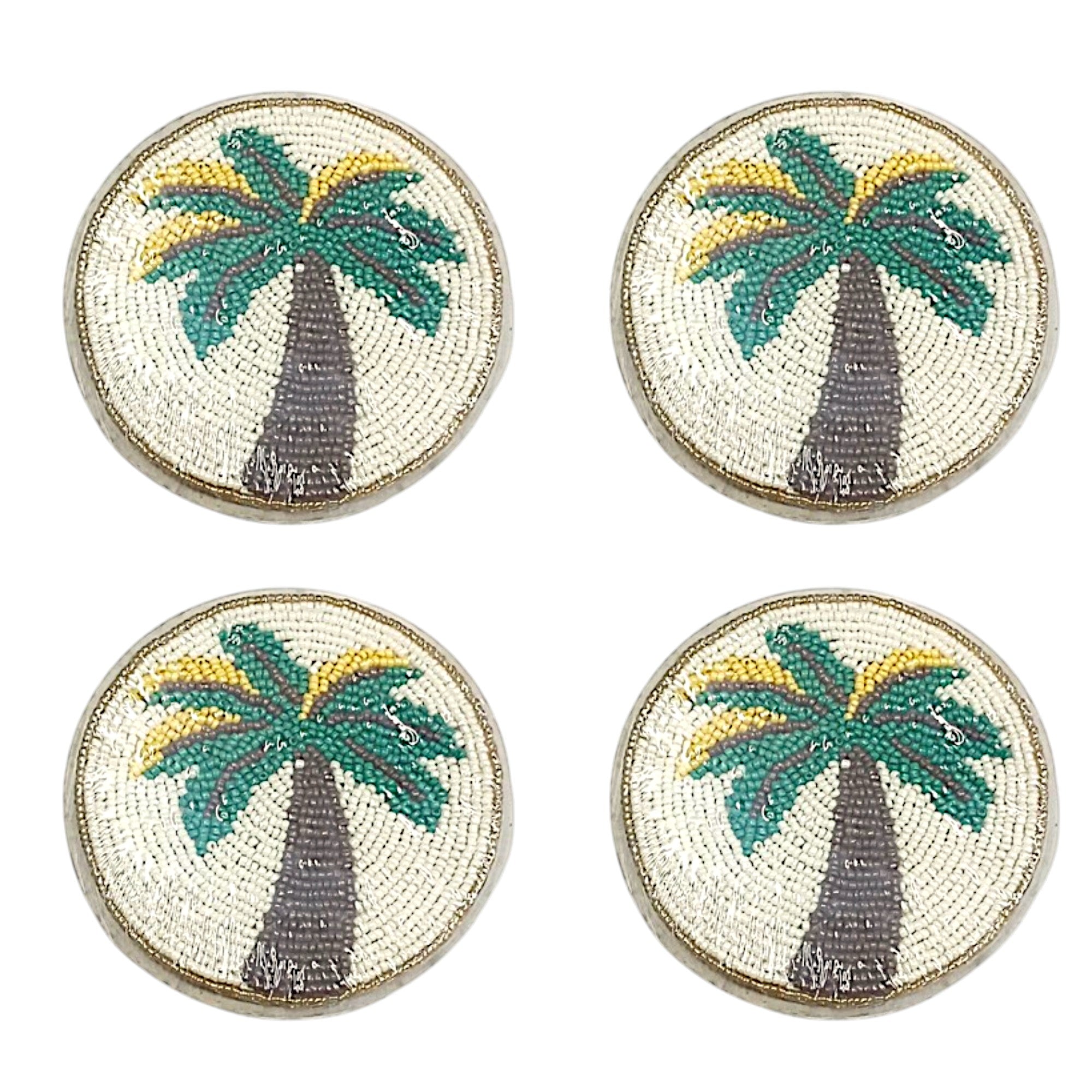 Palm Tree Beaded Round Coaster Set of Four