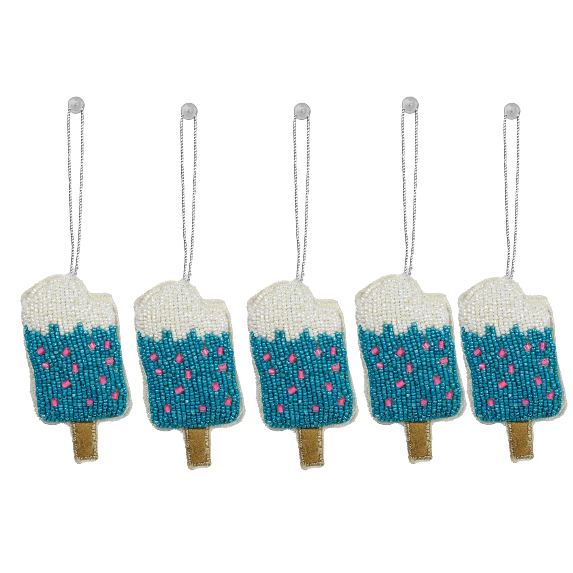  Set of 5 Beaded Ice cream Shaped Christmas Ornament 