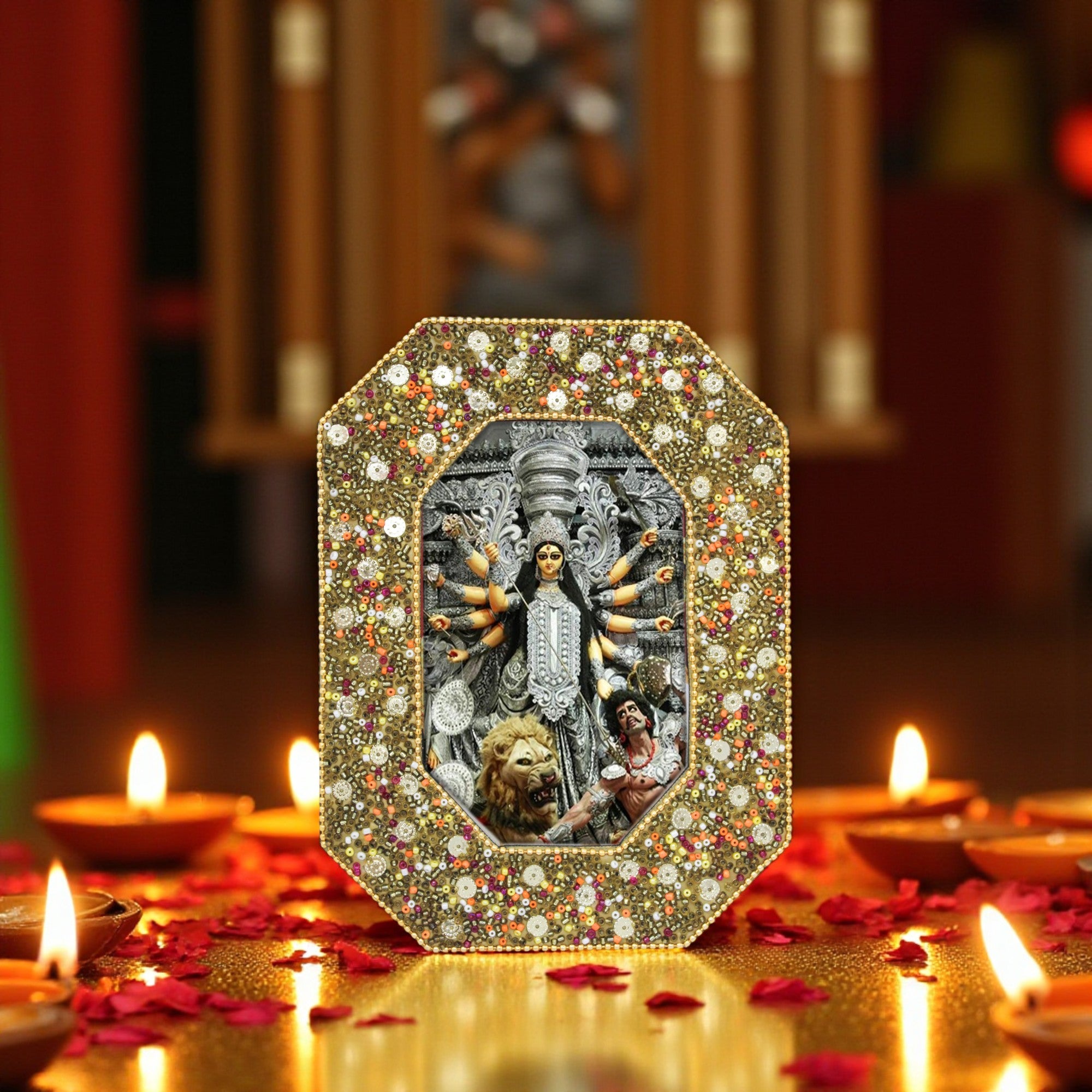 Mahishasur Mardini Durga Mata Beaded Photo Frame for Blessings