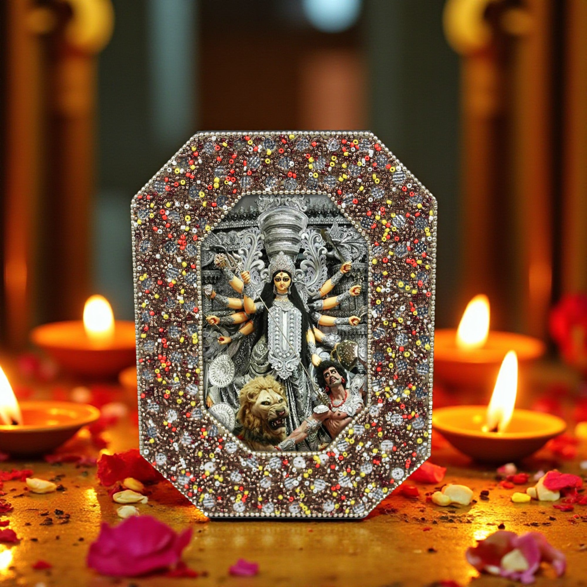 Mahishasur Mardini Durga Mata Beaded Photo Frame for Blessings