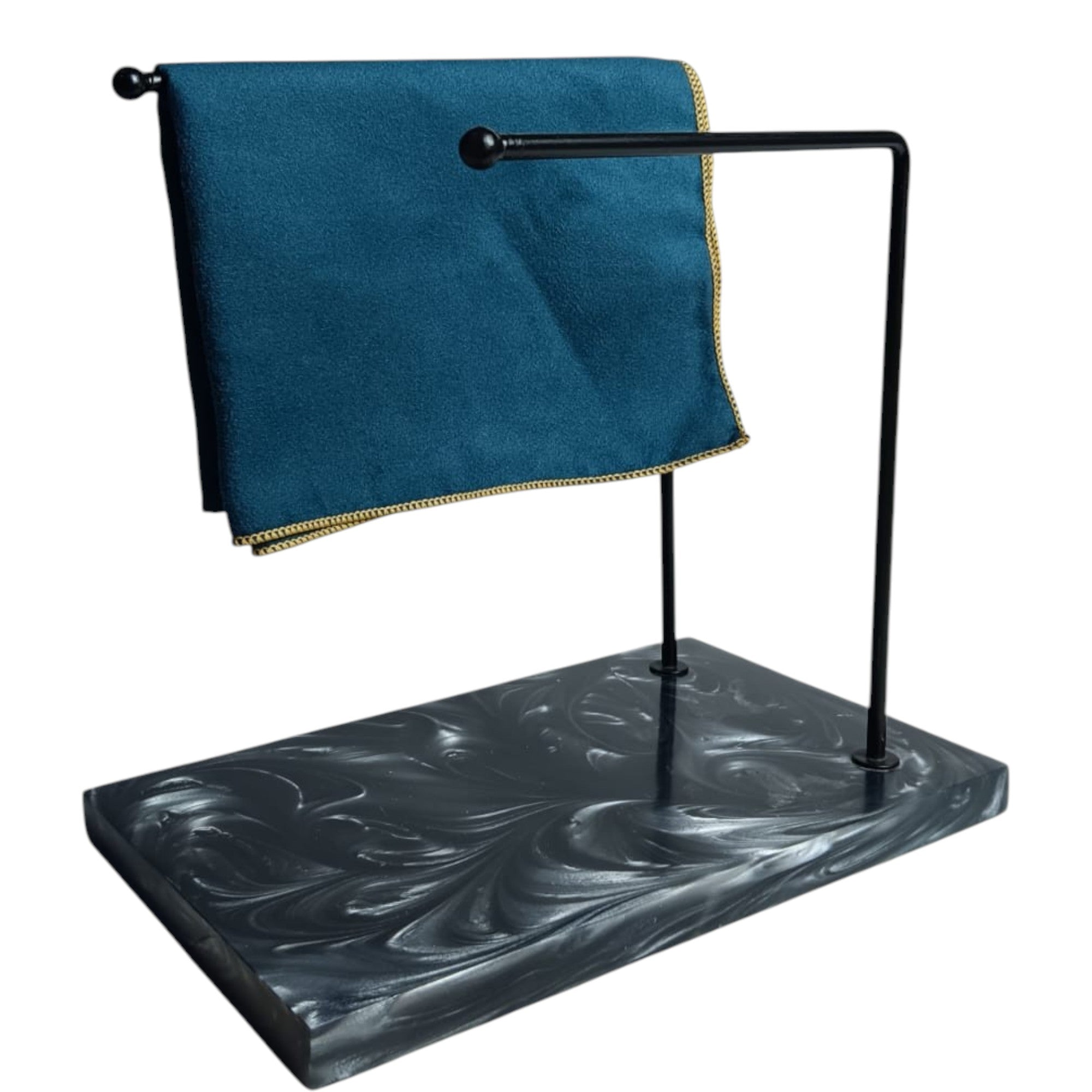 Dual Black Powder Coated Metal Towel Stand With Black Resin Base