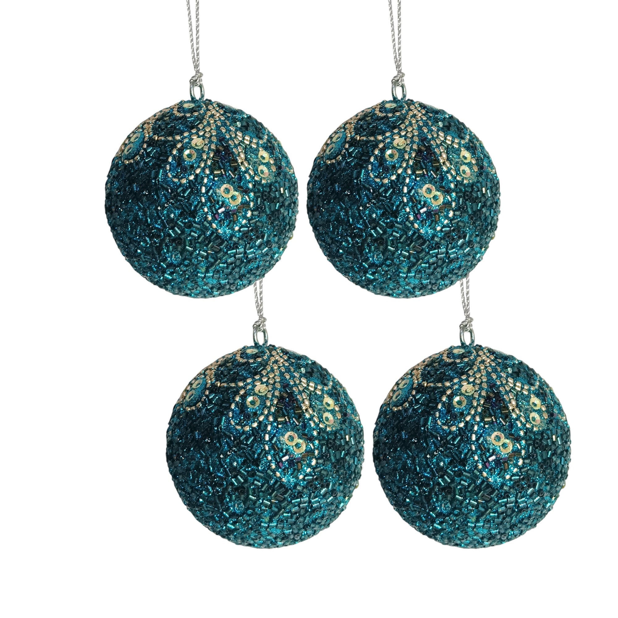  Set of 4 Glitter Christmas Tree Hanging Balls Ornaments 