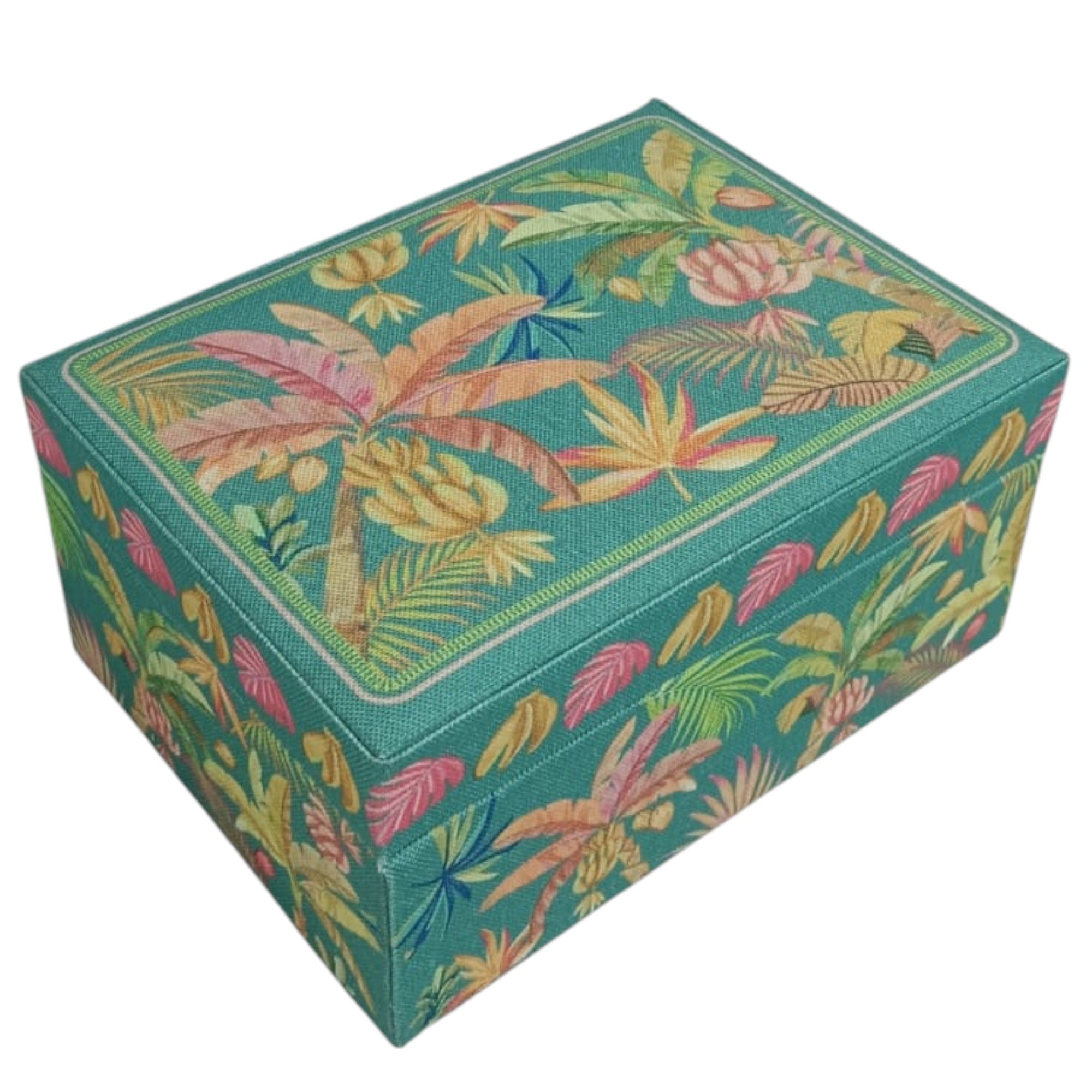 Tropical Floral Fabric-Wrapped Decorative Storage Box