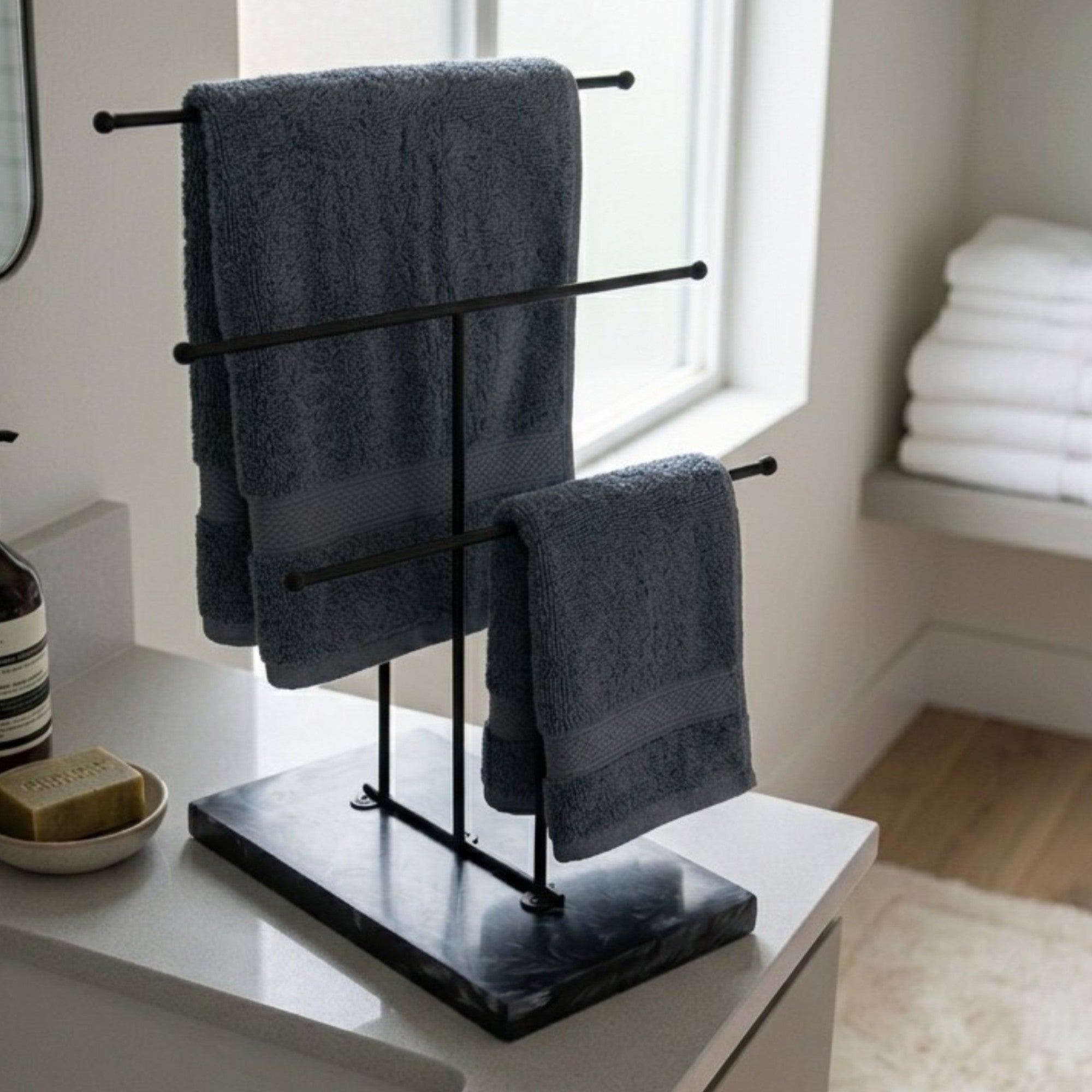  Premium Designer Step Towel Stand With Black Resin Base 