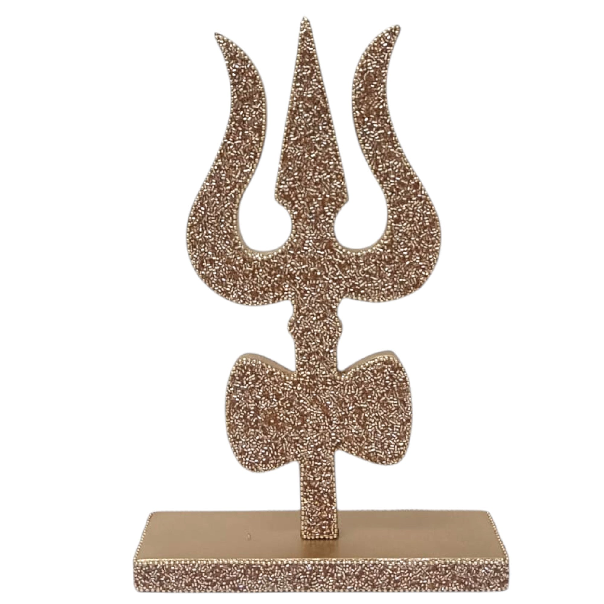  Decorative Lord Shiva Trishul with Glitter, Golden Color, Religious Table Décor (7*2*11 Inch) 
