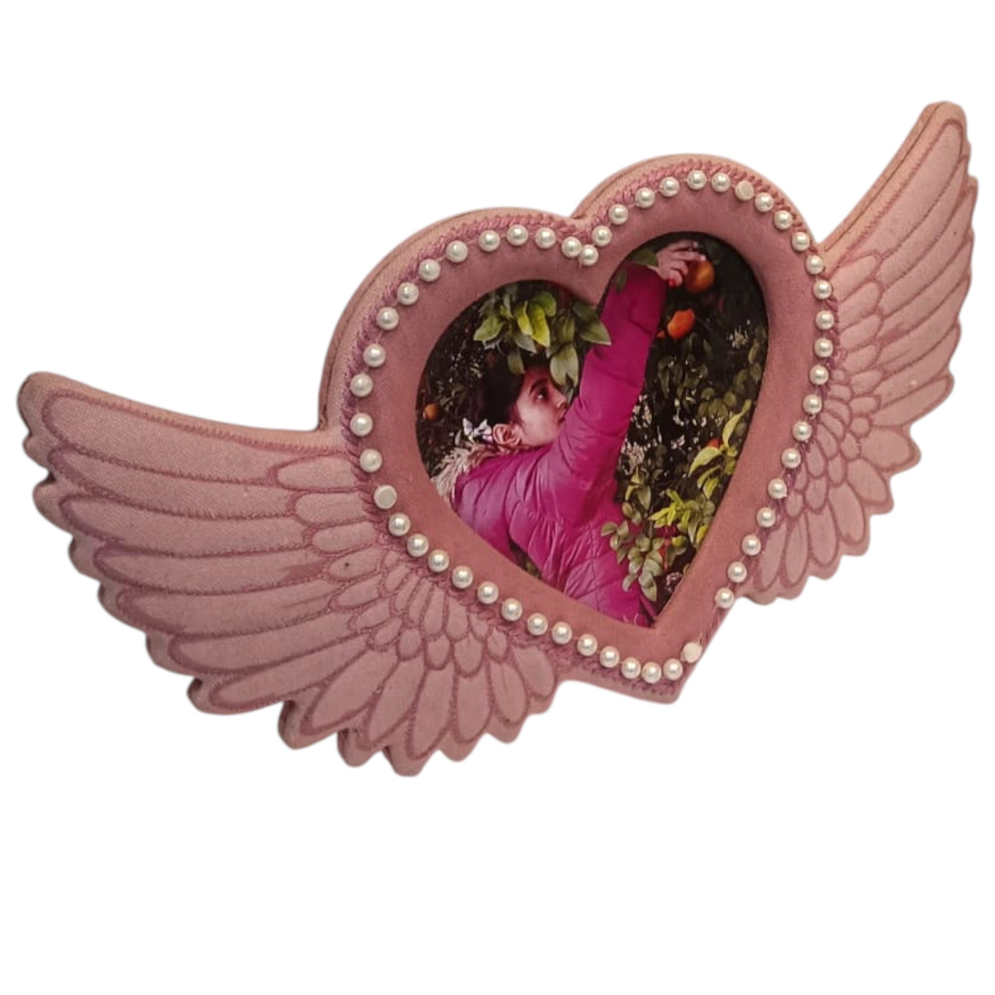 "Angelic Heart" Winged Photo Frame with Pearl Embellishments for Valentine