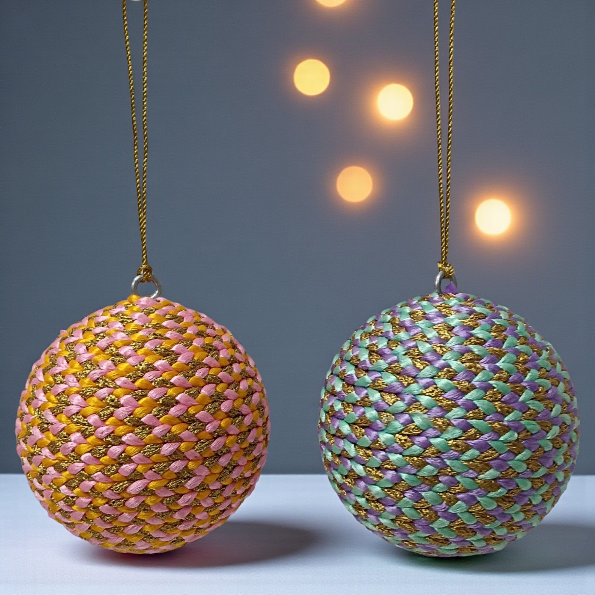 Set of 2 Crochet Balls Christmas Hangings Balls Ornaments
