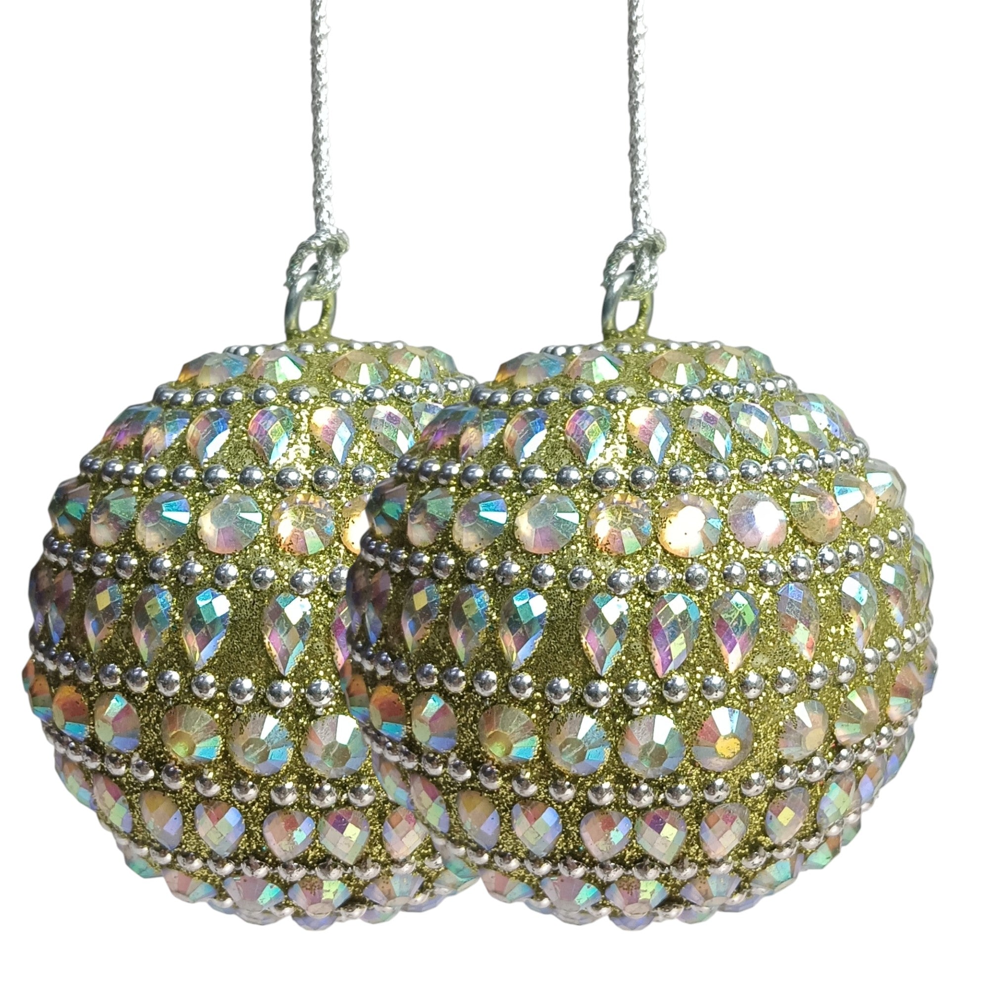 Set of 2 Beaded / Mirror Chips Balls Christmas Hangings 