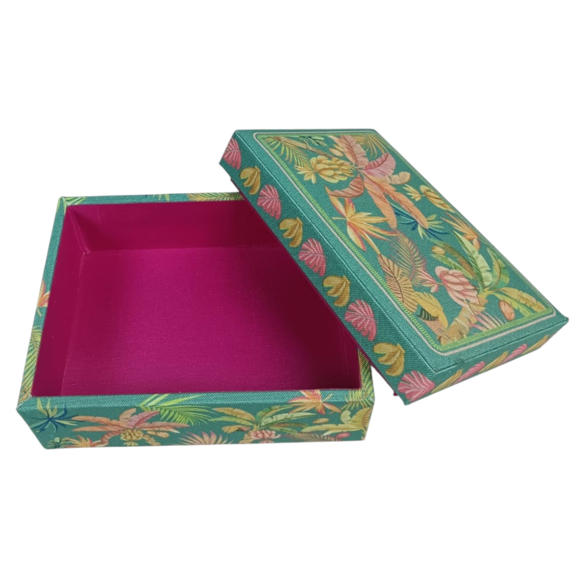 Tropical Floral Fabric-Wrapped Decorative Storage Box