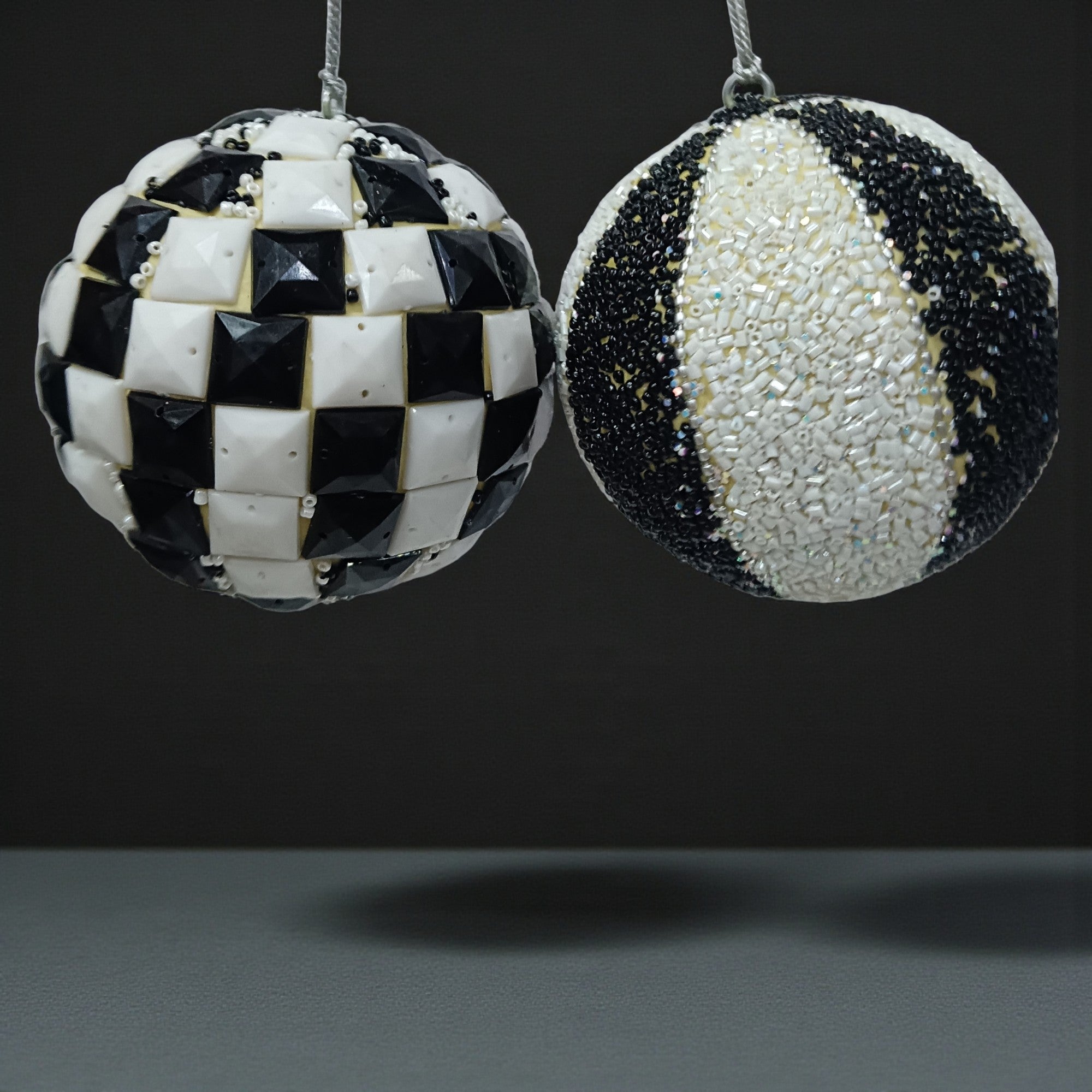Set of 2  Beaded Balls Christmas Hangings