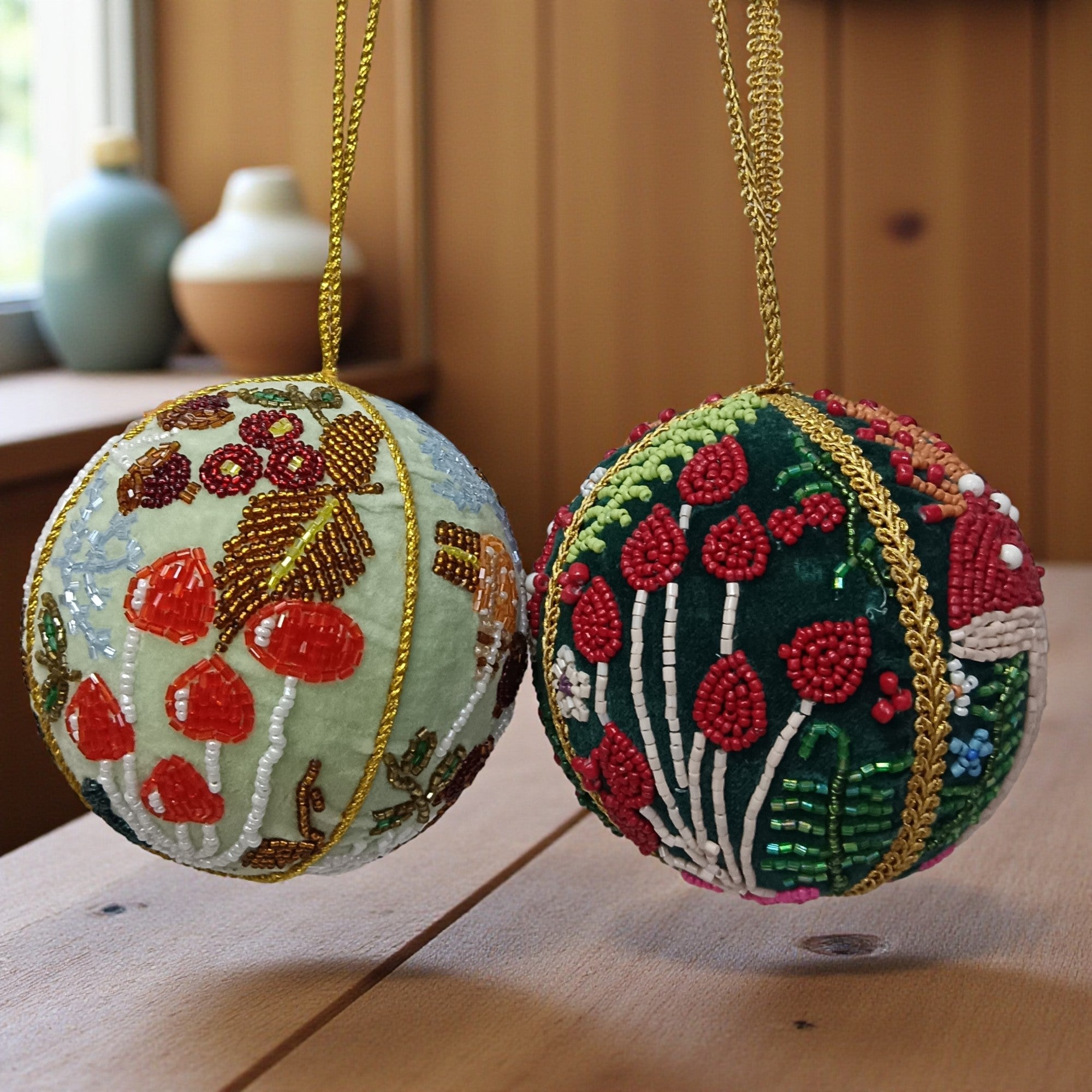 Set of 2  Beaded Balls Christmas Hangings