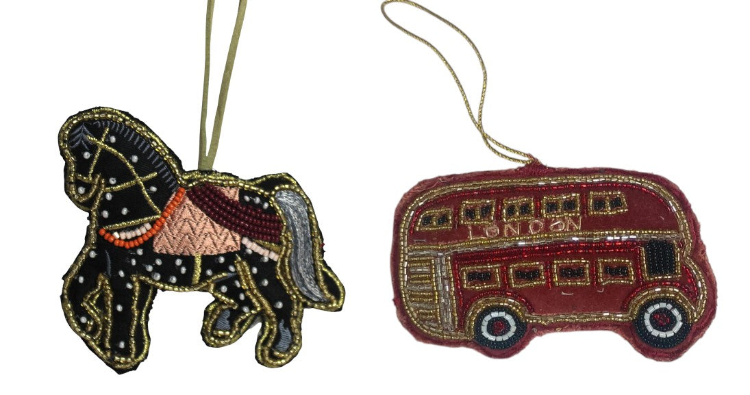  Set of 2 Embroidered Christmas Ornament Tree Hanging 