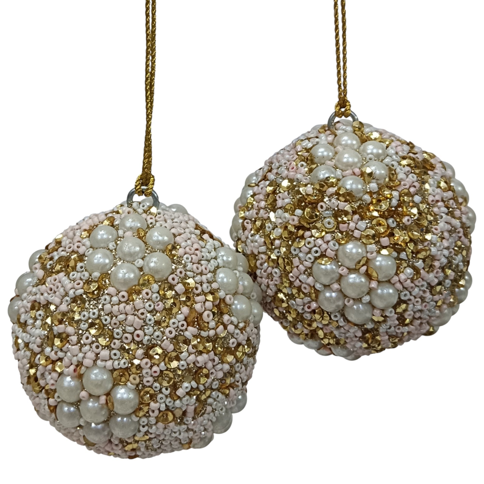 Set of 2 Glitter and Pearl Bead Balls Ornaments Balls Christmas Hangings