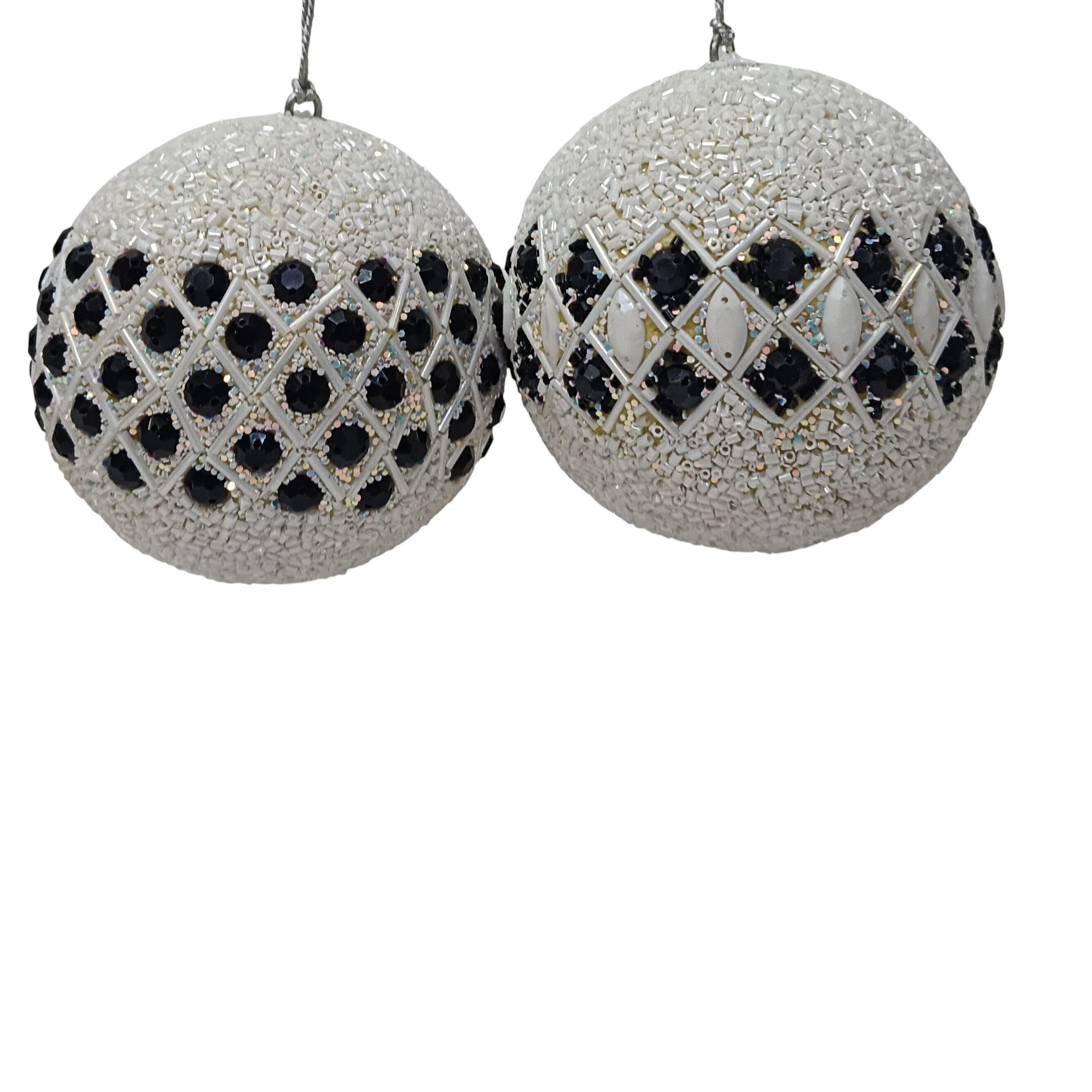 Set of 2 Glitter Beaded Balls Christmas Hangings