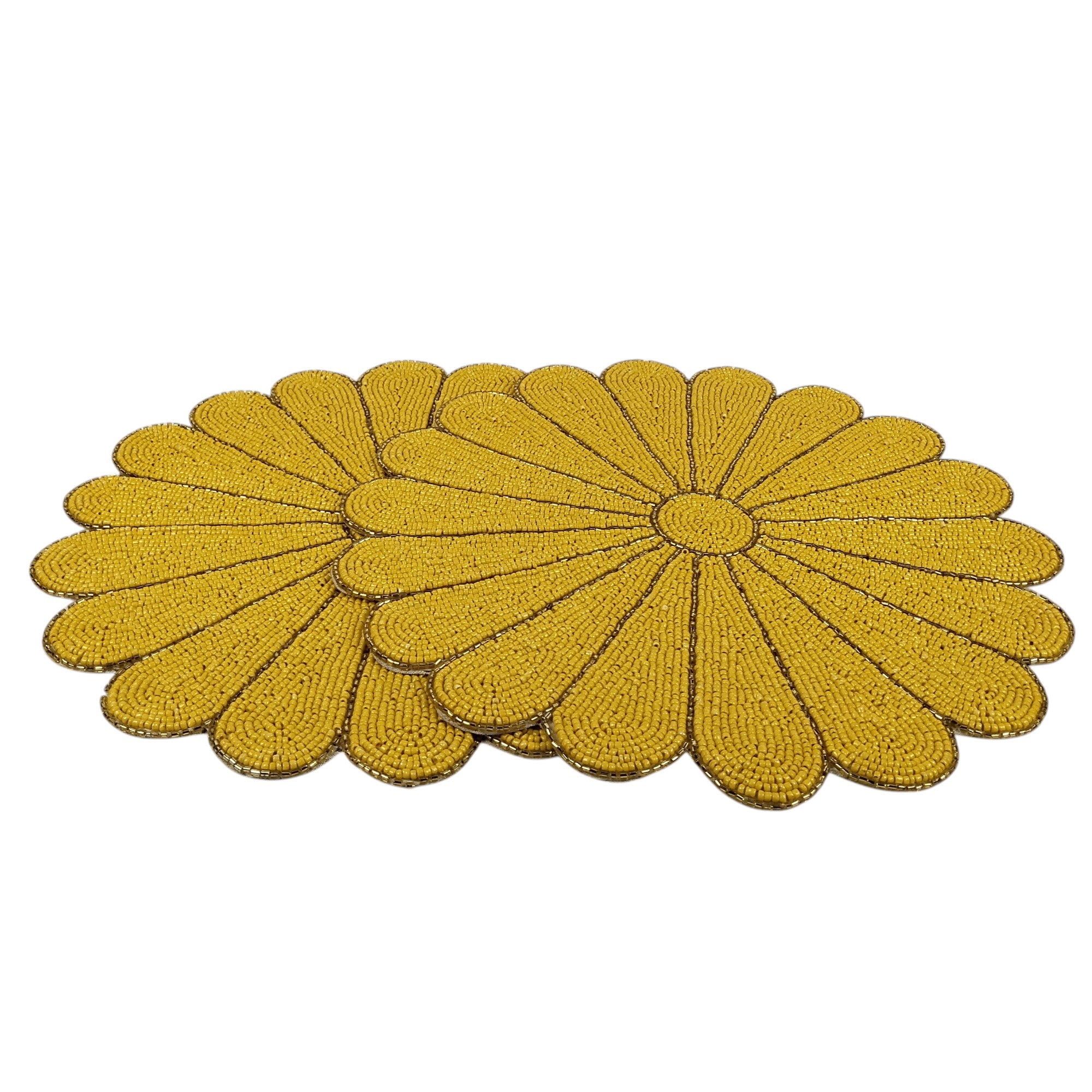 Flower Shape Bead Embroidered Placemats Set of Two (Yellow) 
