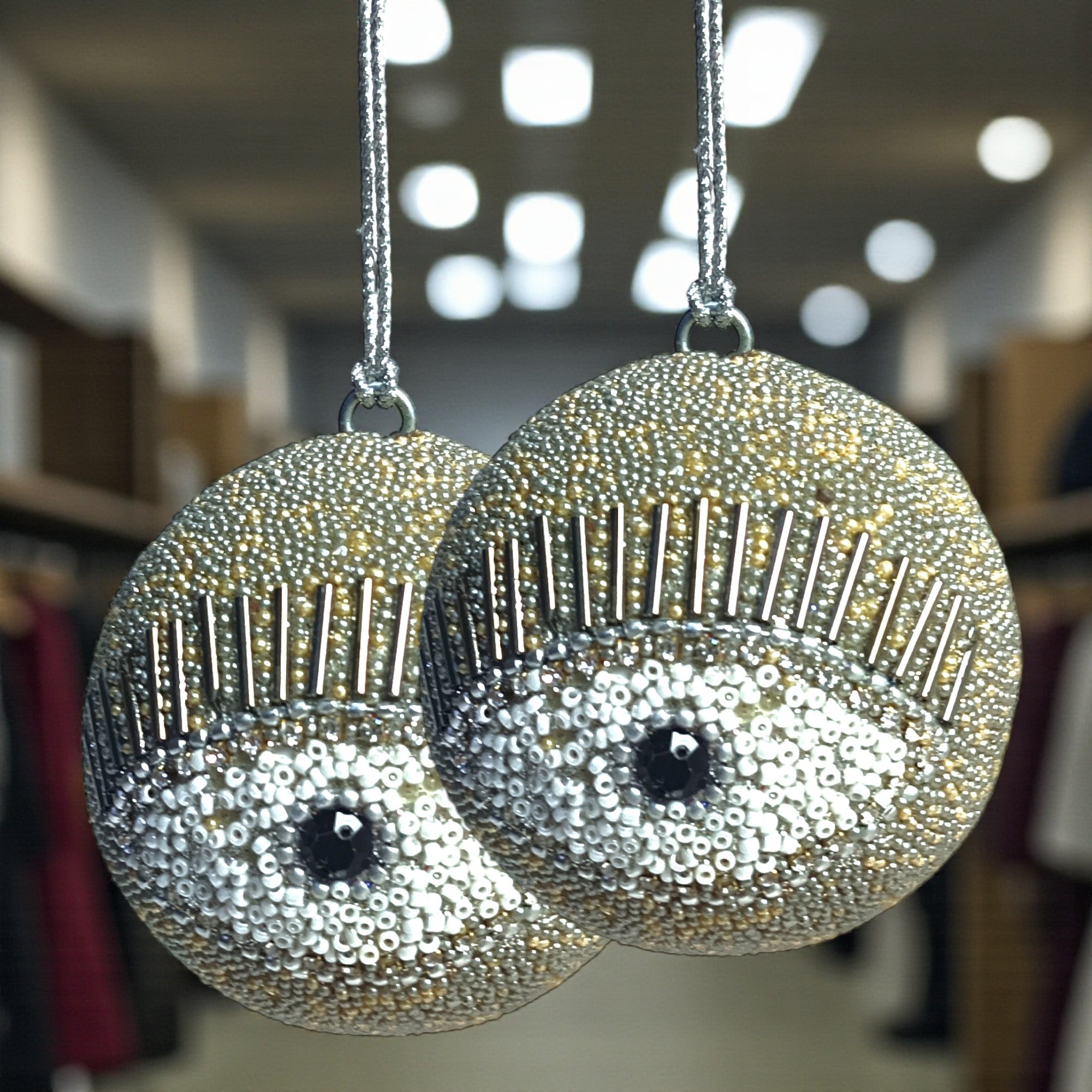 Set of 2 Eye Design beaded Balls Christmas Hangings