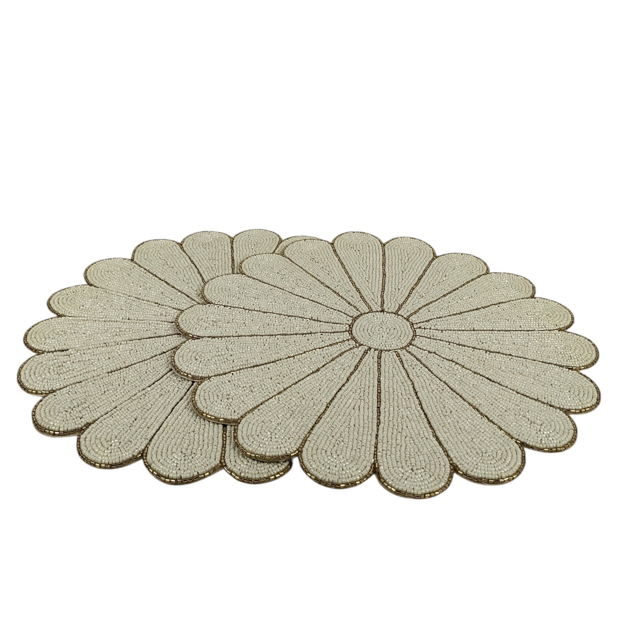 Flower Shape Bead Embroidered Placemats Set of Two