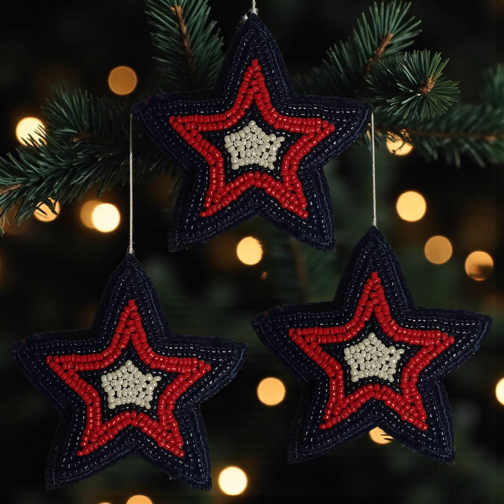 Set of 3 Beaded Star Shaped Christmas Ornament