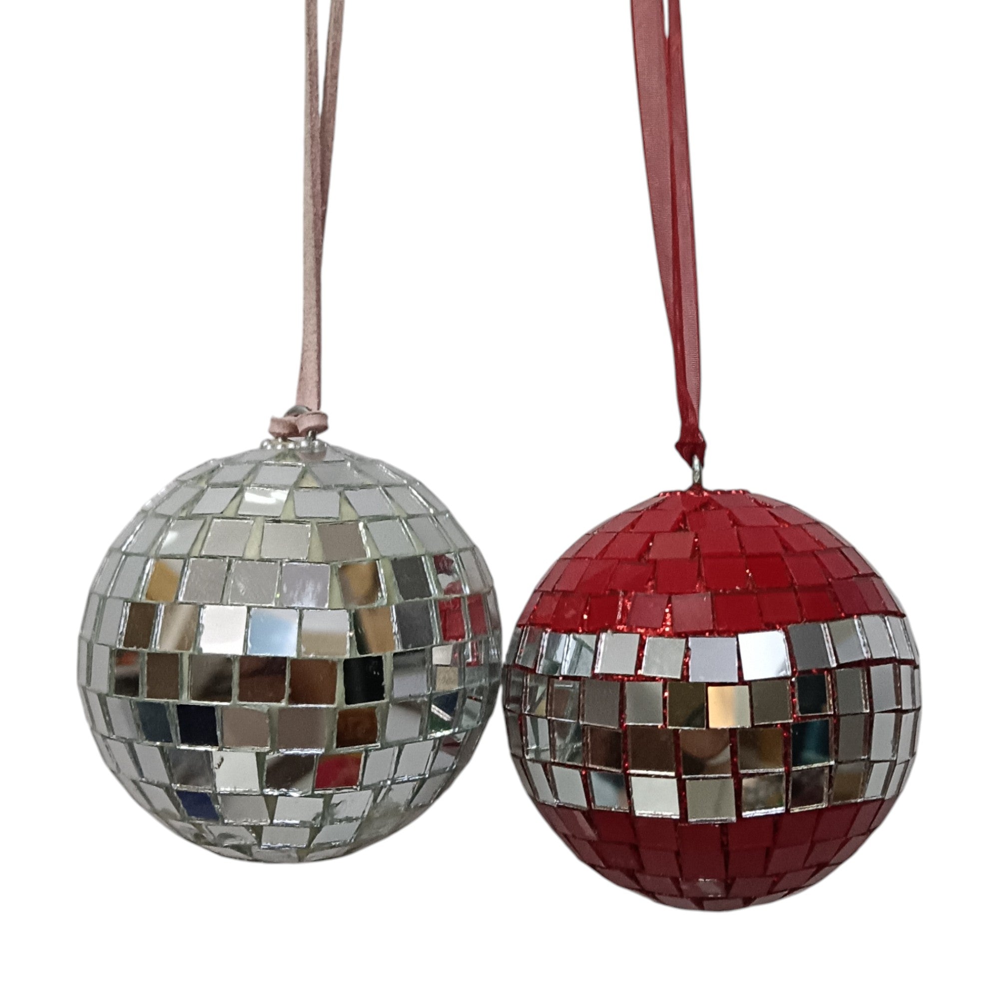 Set of 2 Mirror Chips Balls Christmas Hangings